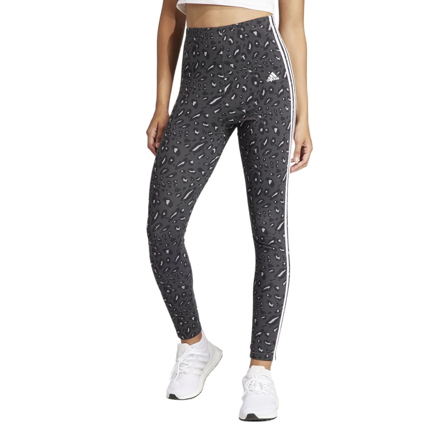 adidas Performance Легінси Essentials 3-Streifen Animal Print Tight grau/schwarz Damen