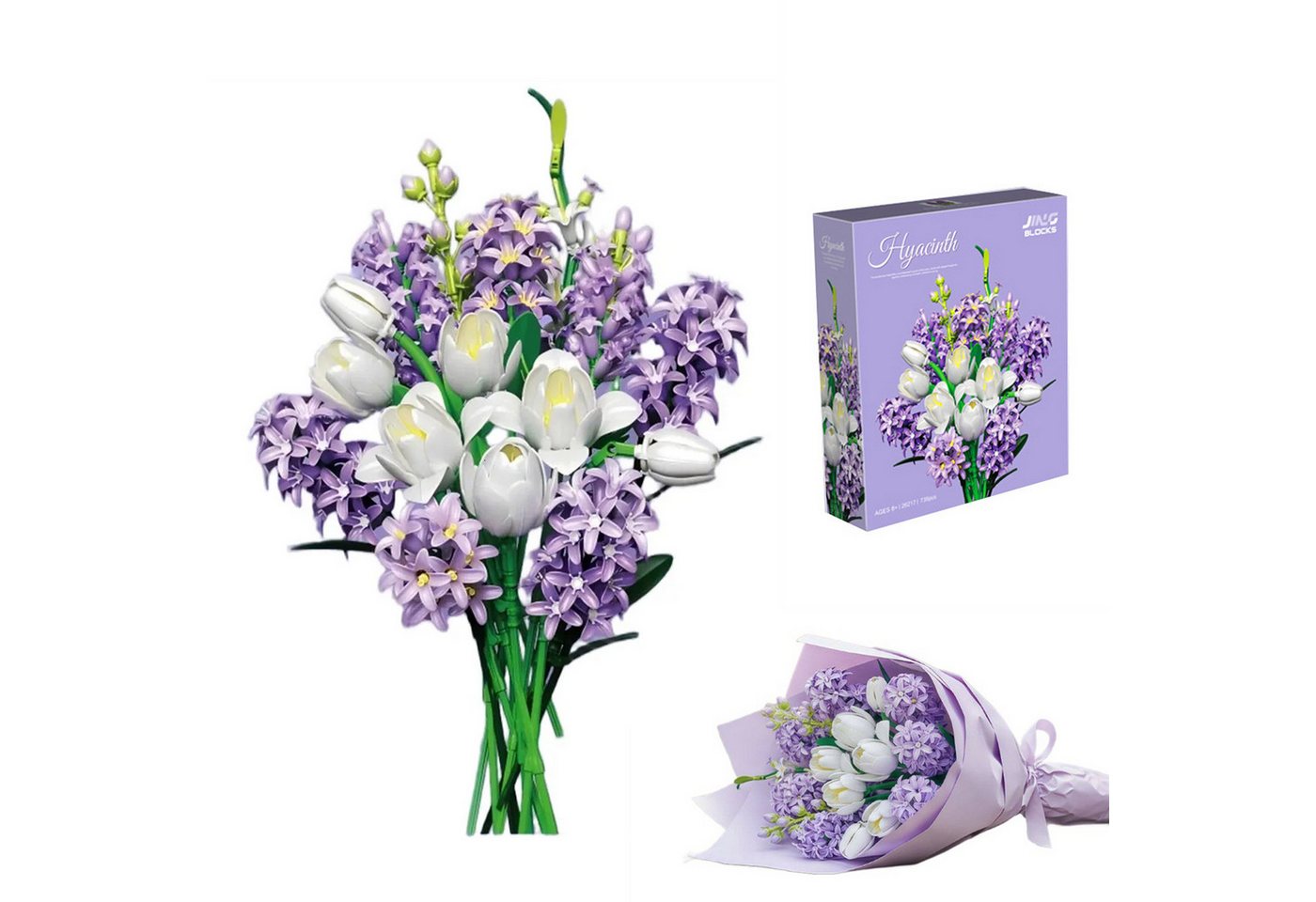 HOMELIVE Weißer Tulpen- und Lila Hyazinthen-Blumenstrauß-Bausteinsatz Spielbausteine, (1 St), 739St, Botanicals Konstruktionsspielsteine Geschenk, Heimdekor