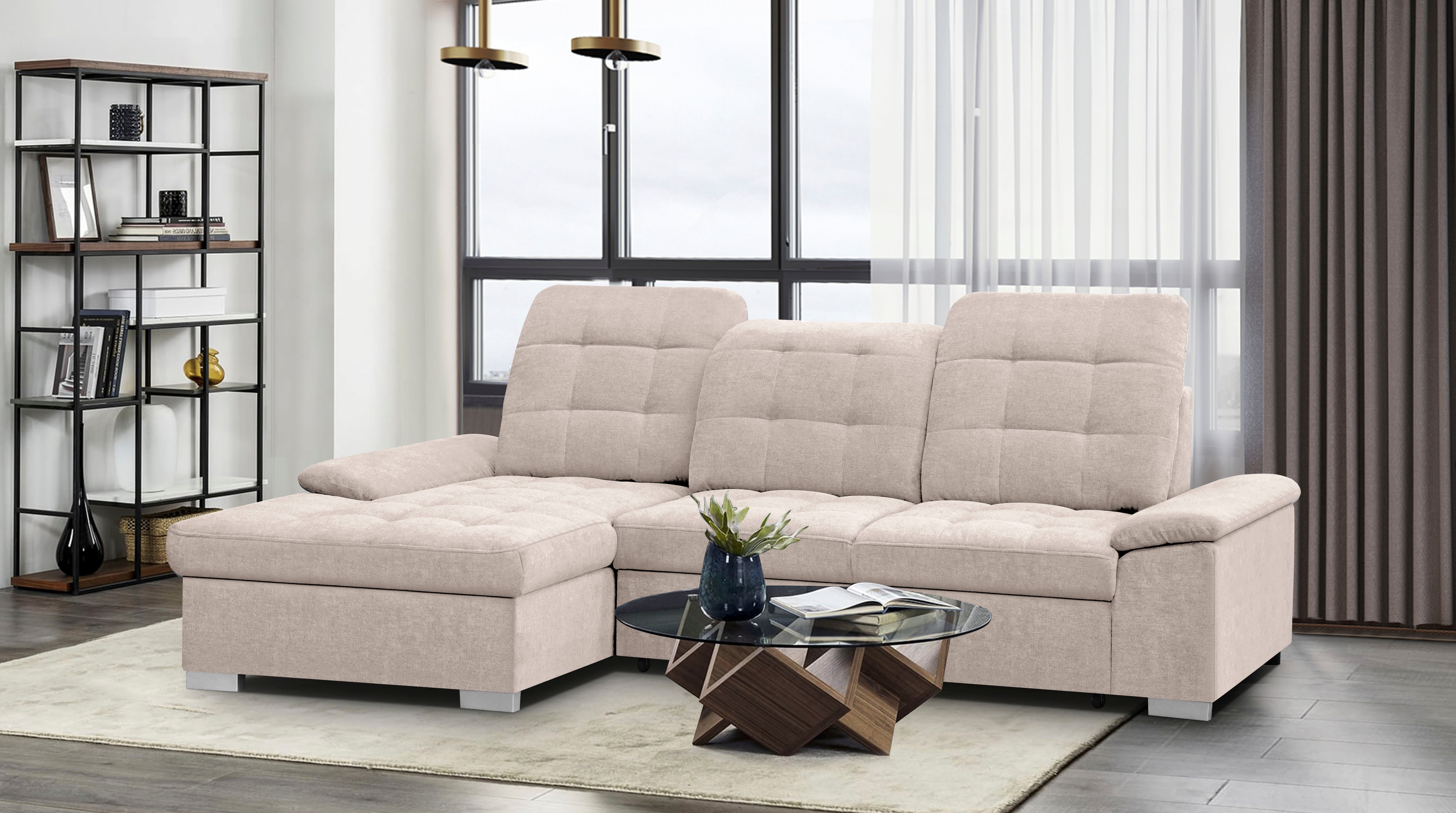 WERK2 Ecksofa Carmen, mit Bettksten, Sitz- & Rückenheftung, Breite 261 cm, L-Form, ohne Sitztiefenverstellung, Struktur weich, Creme
