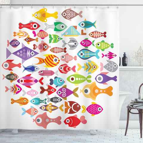 Abakuhaus Duschvorhang Moderner Digitaldruck mit 12 Haken auf Stoff Wasser Resistent Breite 175 cm, Höhe 180 cm, Fisch Bunte Aquarium Fische