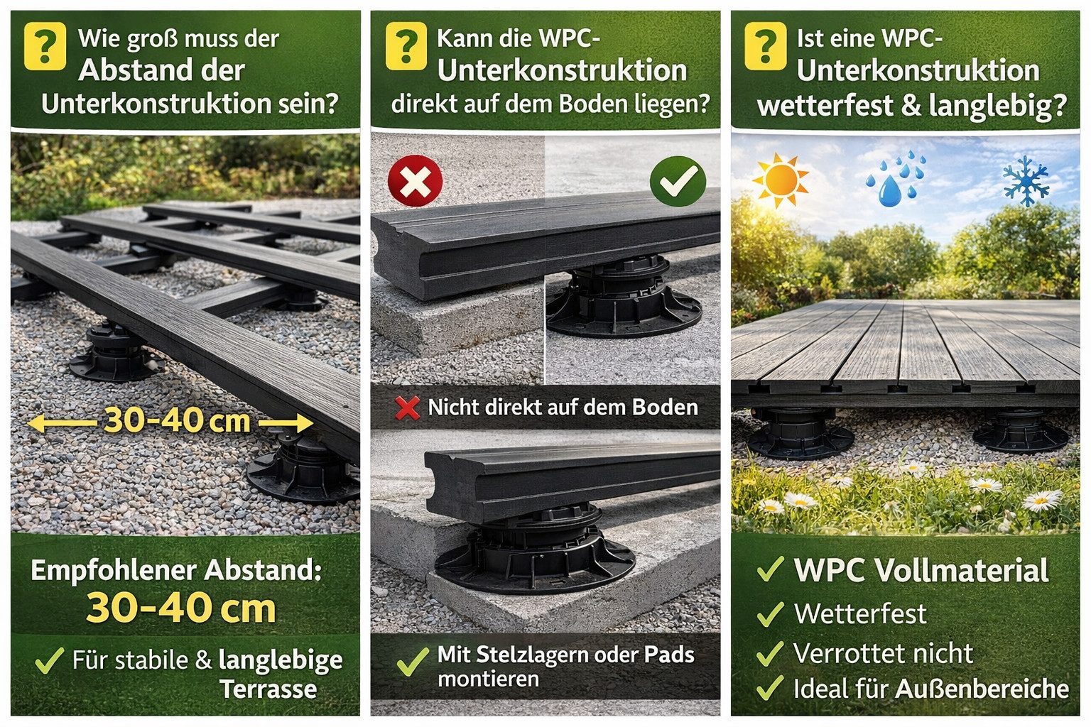 DeToWood Terrassendielen WPC Terrassen Unterkonstruktion 1980 x 50 x 30 mm, (10-St)