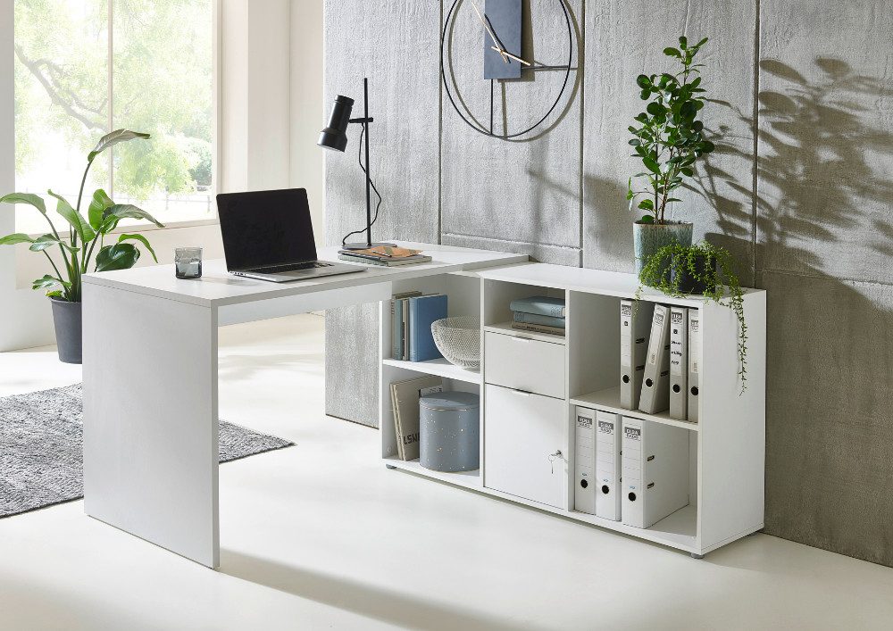 BMG Möbel Eckschreibtisch Lena (mit abschließbarer Tür, Computertisch, Wink günstig online kaufen
