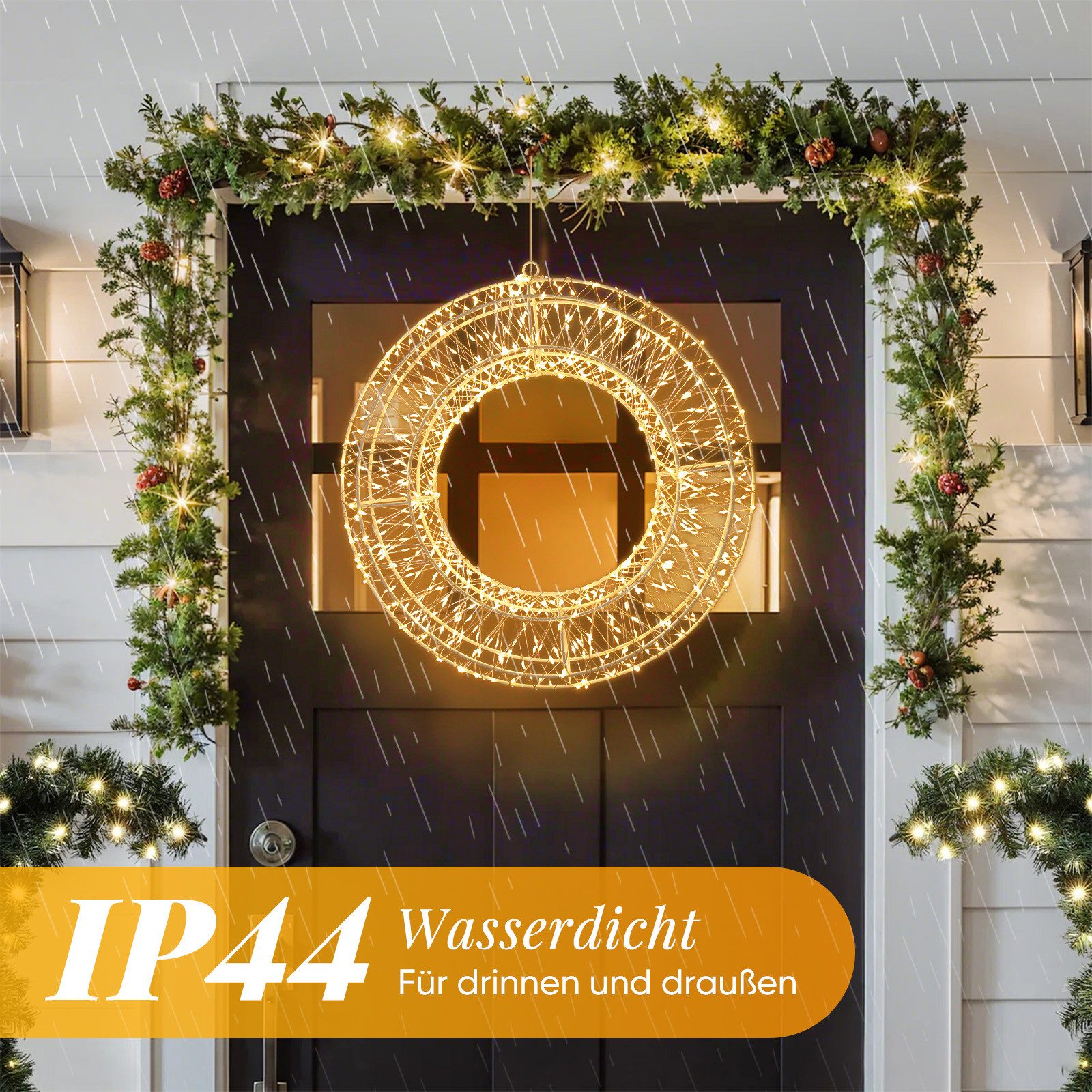 Salcar LED-Lichterkette Lichtkranz LED 3D-Dekokranz Weihnachtskranz Hängekranz Innen & Außen, 2er-Set/Ø45cm 720LED/ 8 Modi/ Timer & Memory Hängekranz Lichterkre – Bild 3 von 5