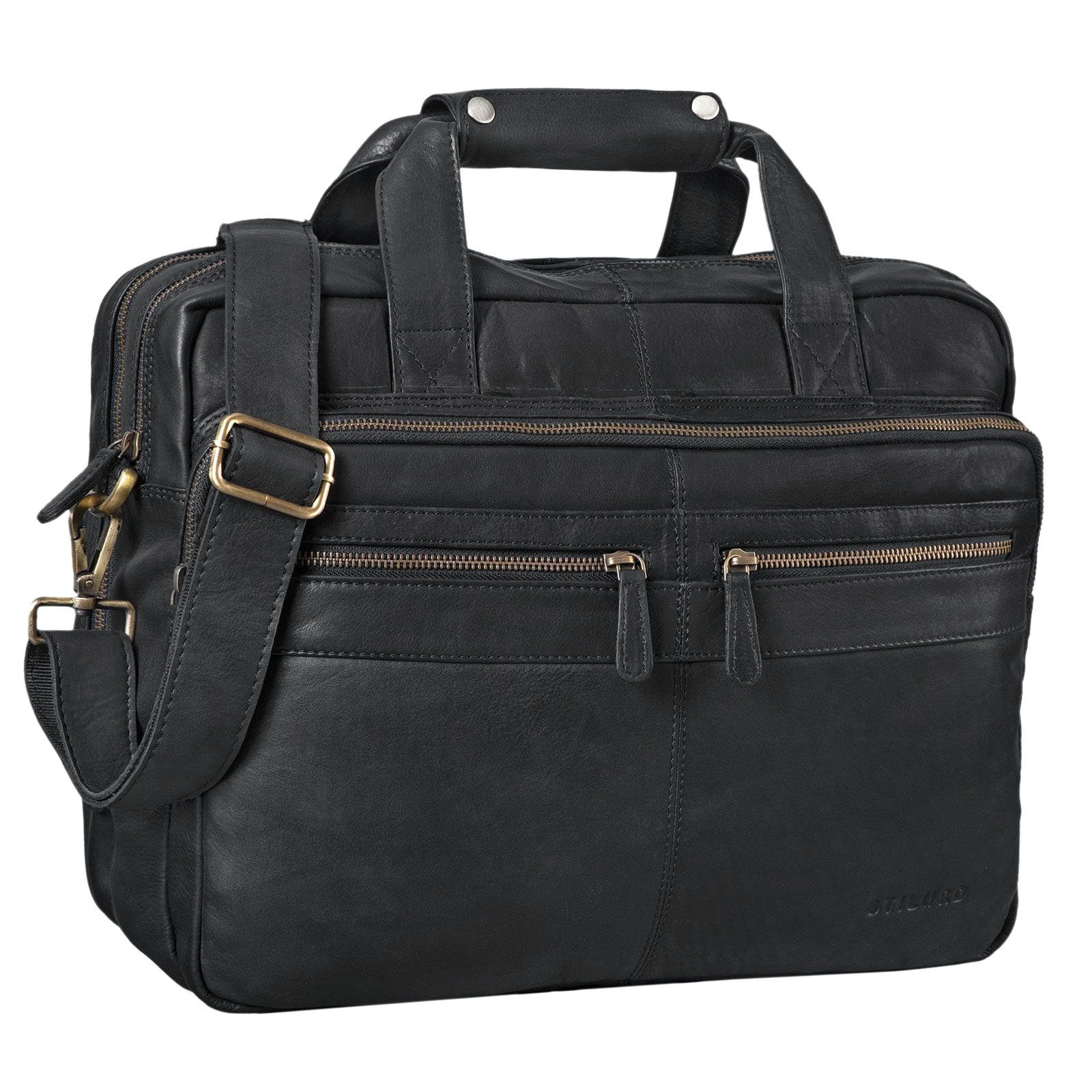 STILORD Laptoptasche "Explorer" Lehrertasche Leder Herren Damen schwarz