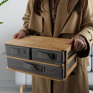 BIGTREE Aufbewahrungsbox »Schubladen Aufbewahrungsbox aus Bambus«, Multifunktional, Sortierbar, Leinentuchimitat, Desktop-Speicher