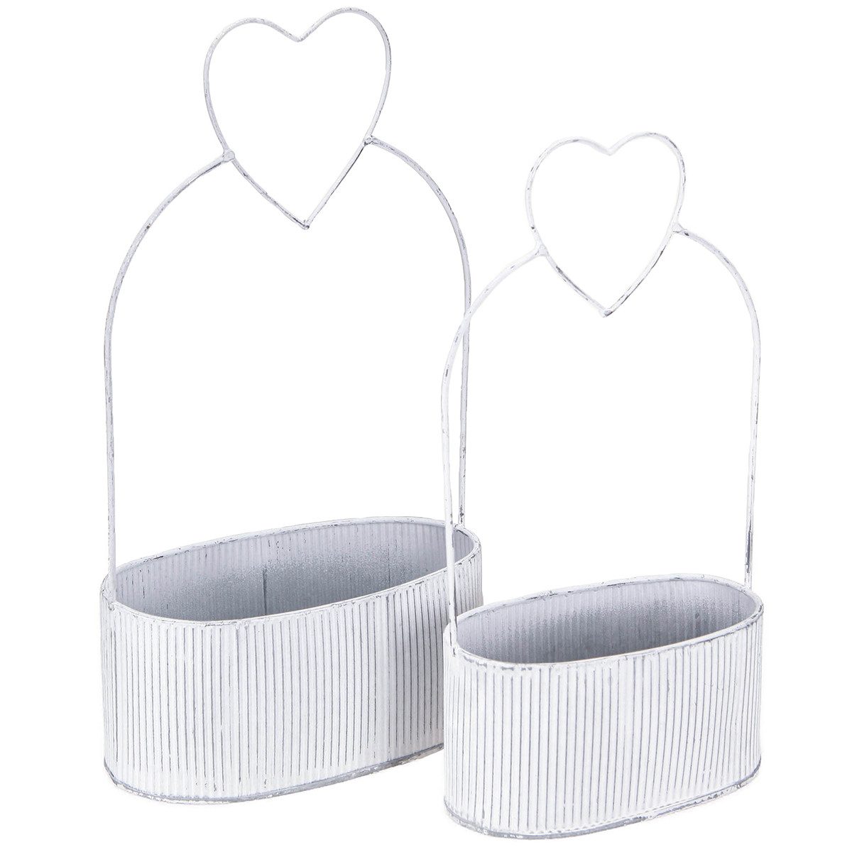 Florists Products Übertopf Deko Schale oval Metall Herz Weiß Vintage 2er-Set Tischdeko