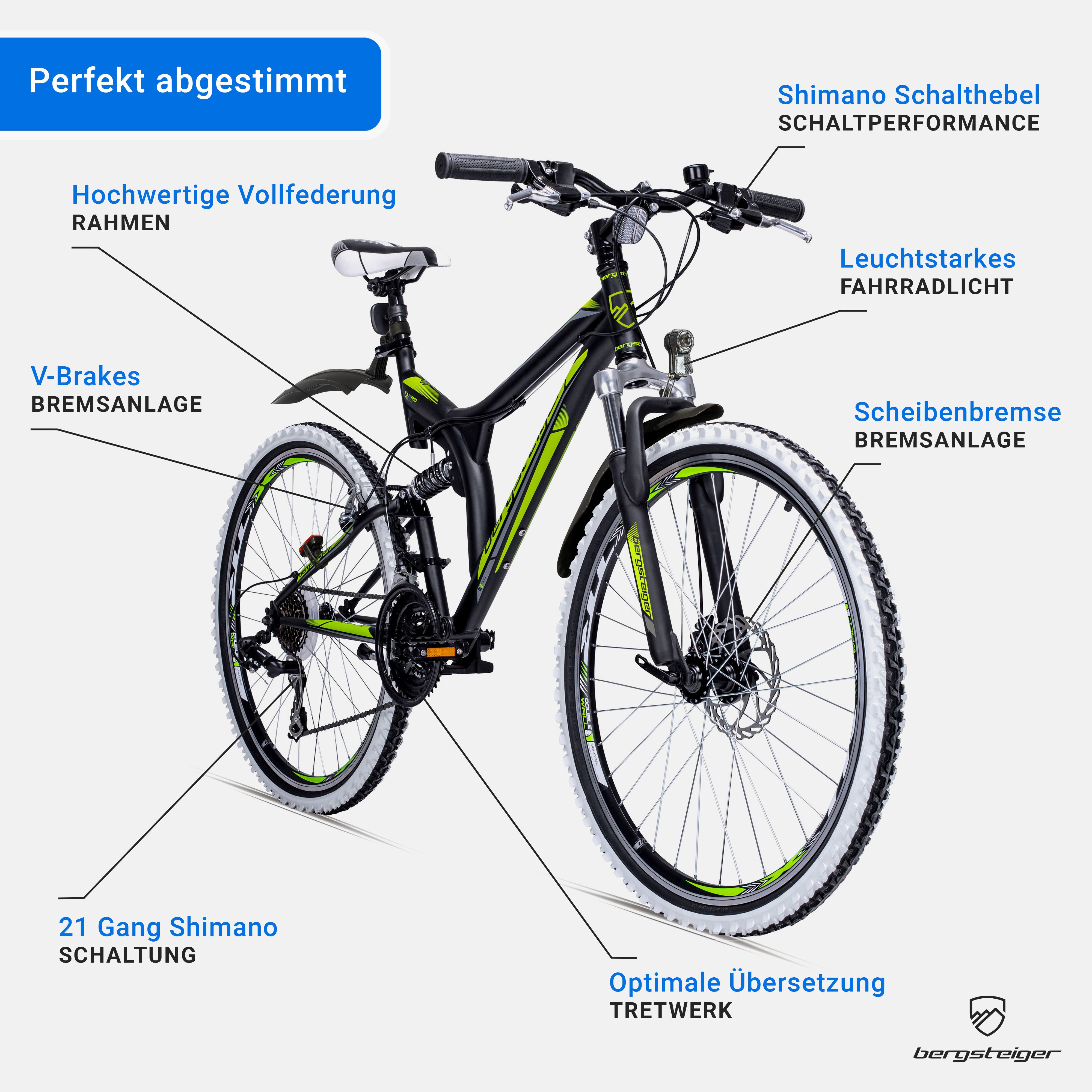 bergsteiger Mountainbike Phoenix 26 Zoll, geeignet ab 160 cm, Damen, Herren, 21 Gang Shimano Tourney RD-TY300 Schaltwerk, Kettenschaltung, Scheibenbremse, V-Bra – Bild 5 von 5
