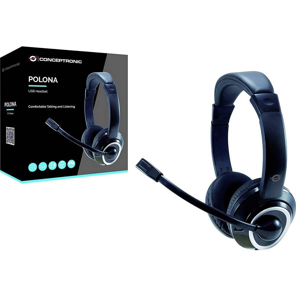 Conceptronic POLONA USB-Headset Lautstärkeregelung, Kopfhörer (Fernbedienung, Mikrofon-Stummschaltung)