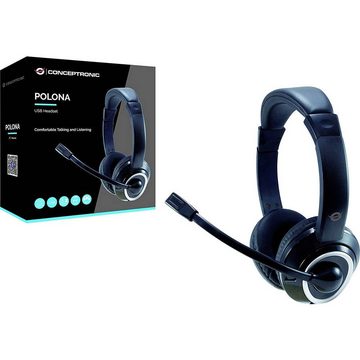 Conceptronic POLONA USB-Headset Kopfhörer (Fernbedienung, Lautstärkeregelung, Mikrofon-Stummschaltung)