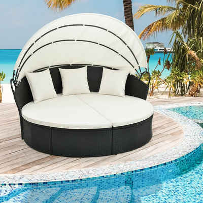 COSTWAY Sonneninsel, mit einziehbarem Dach, Kissen, Loungebett Rattan