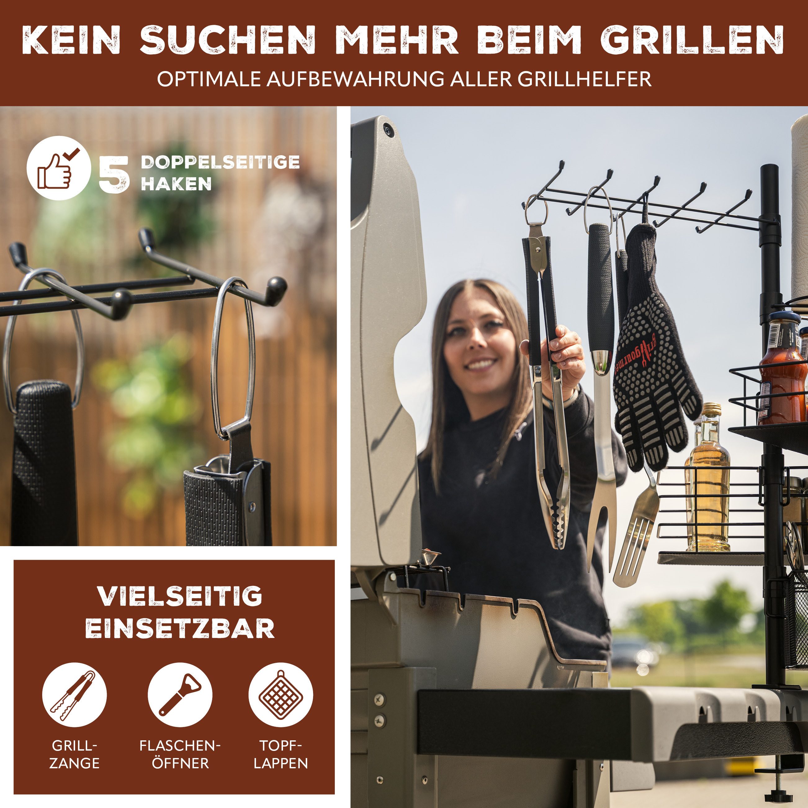 eluno Halterung 5-in-1 Grillzubehör-Organizer zur Klemmmontage