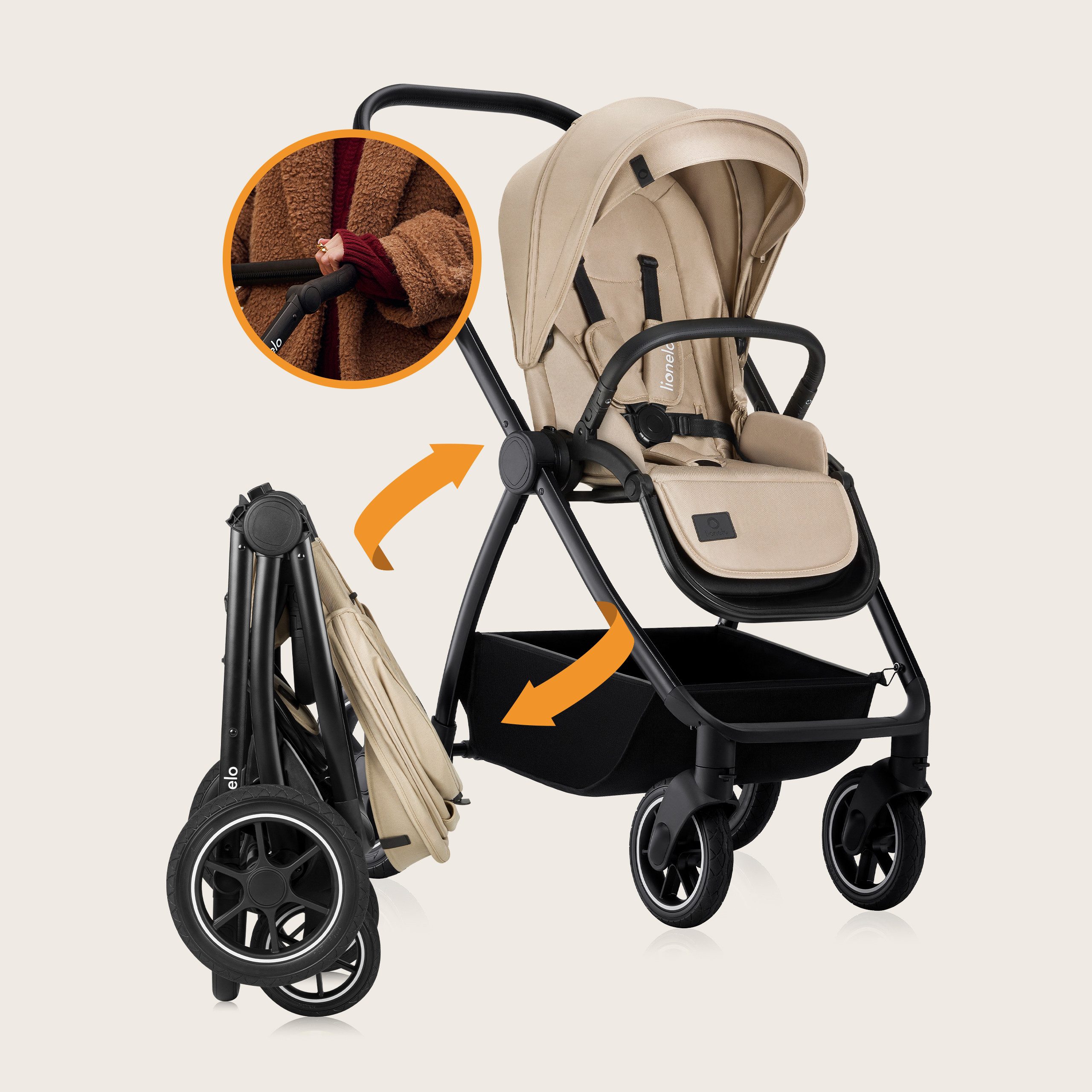 lionelo Kombi-Kinderwagen MERIL 3IN1, (Set 3in1), 3in1: XL-Babywanne/ADAC/Große Gummiräder/UPF50+/3D Panorama