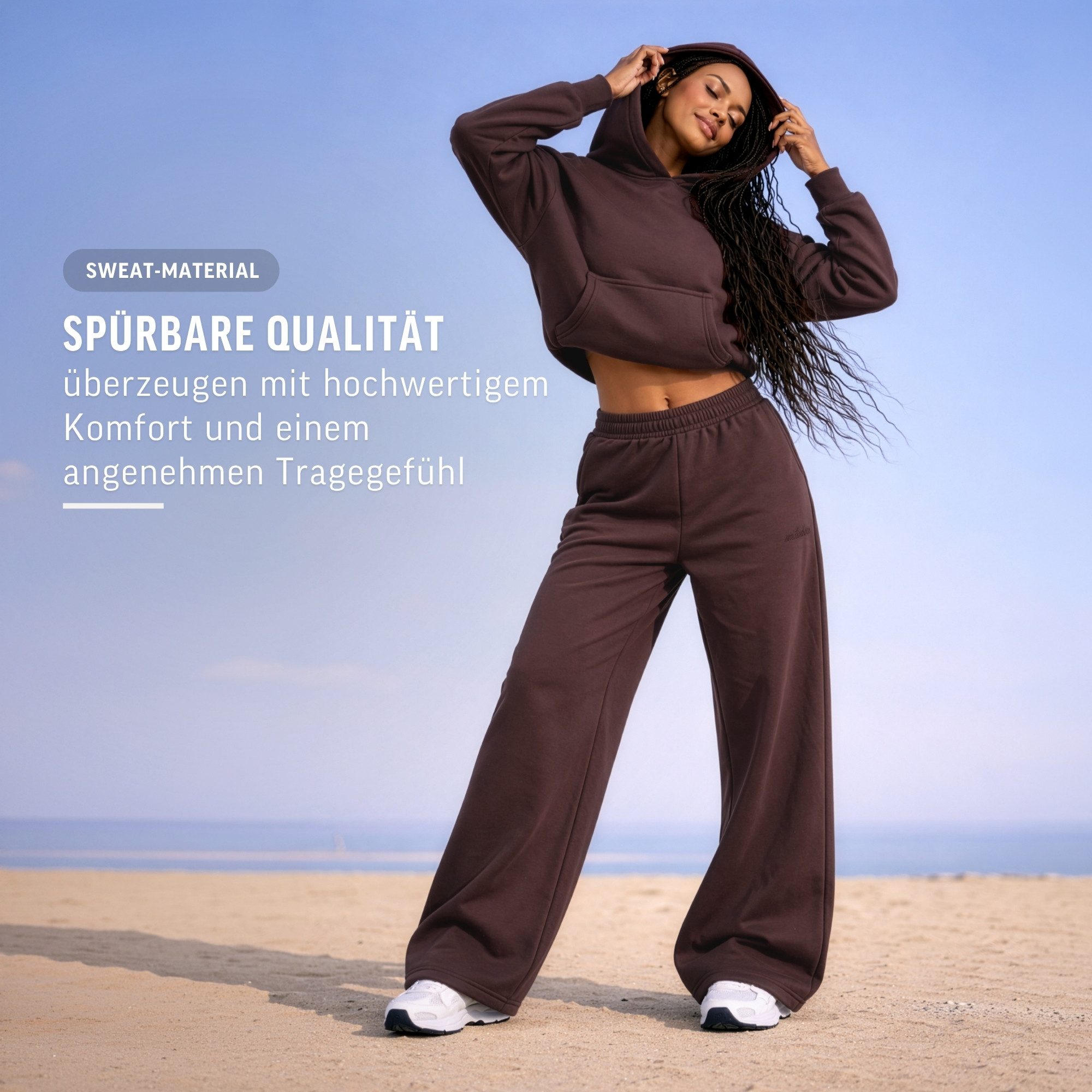 Smilodox Jogginghose Thalea, Jogger Damen, Wide-Leg mit Tunnelzug und Logo Weites Bein, Seitentaschen mit Rippeinsatz, Logo-Stitching, Freizeit