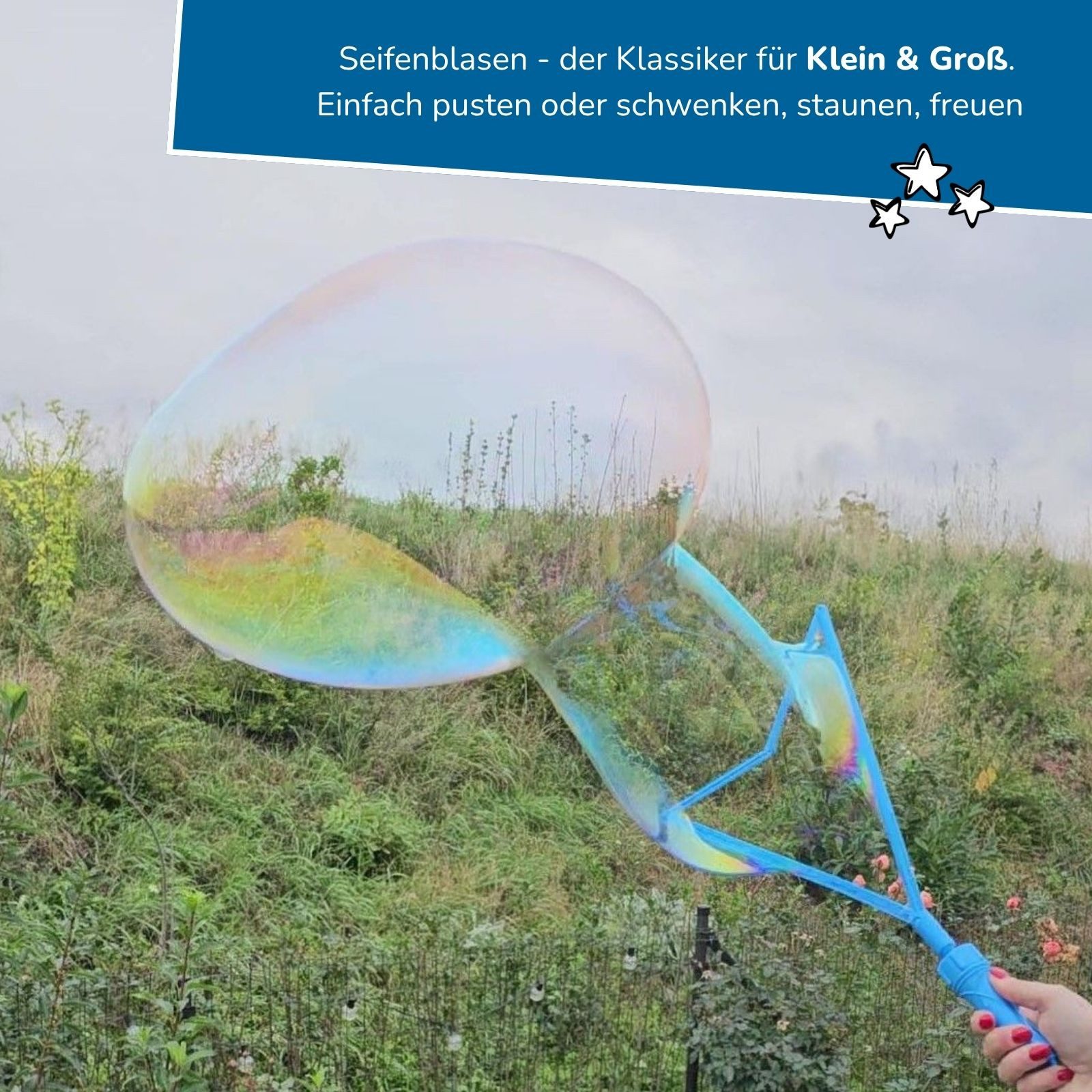 alldoro Seifenblasenstab 24er Set XXL Triangel-Seifenblasenstäbe für Riesen-Seifenblasen, Seifenblasenschwerter zum Aufklappen, je 110ml Seifenblasenflüssigkeit