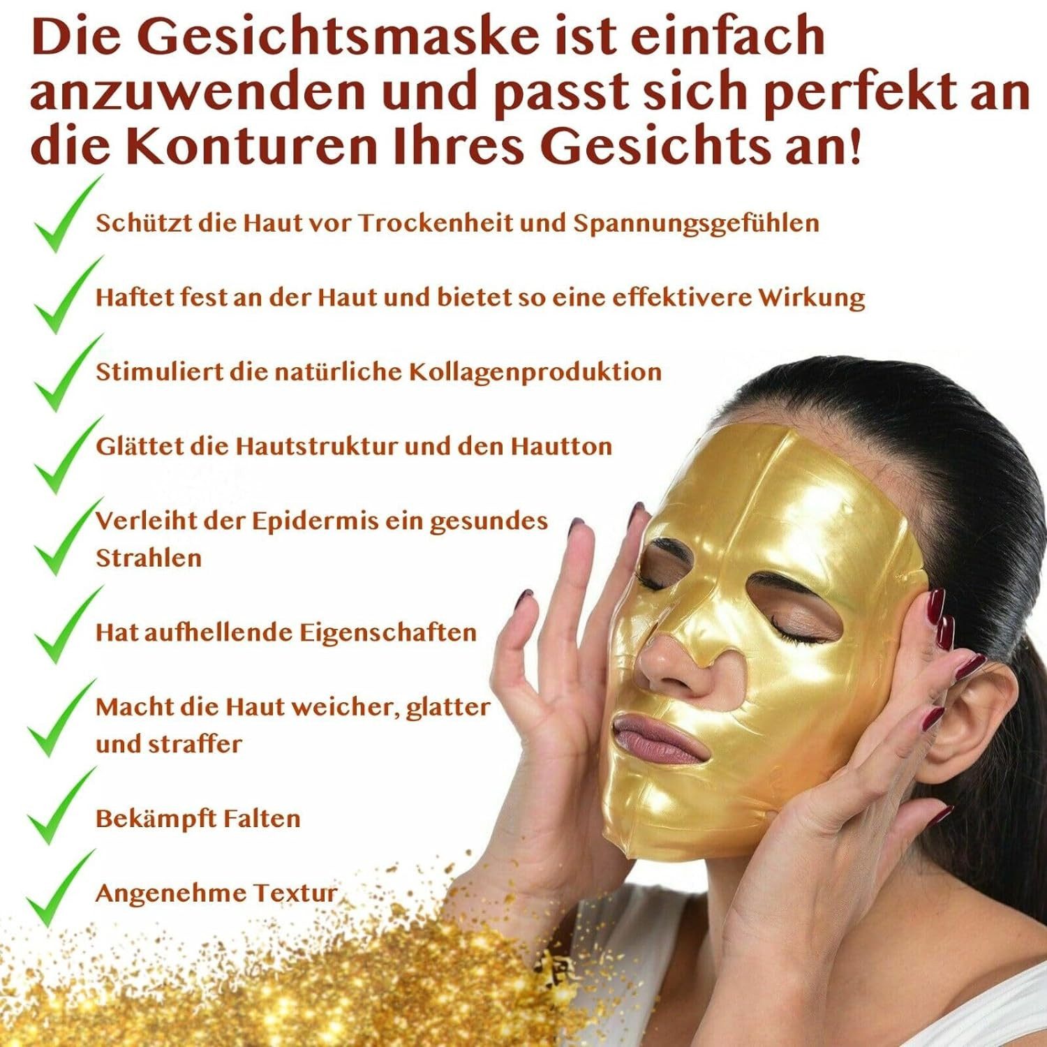 ALIVER Gesichtspflege-Set Crystal Gold Gesichtsmaske Augenpads Essenz Serum Lippen Maske 24K, 1-tlg., Geshichtspflegeset