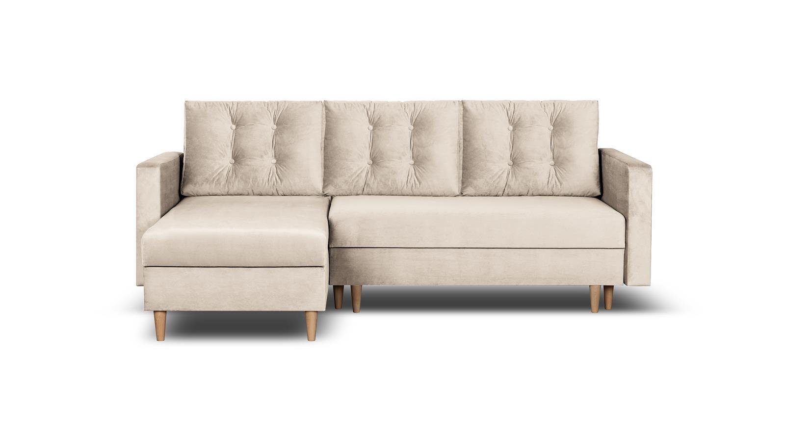 Beautysofa Ecksofa mit Schlaffunktion Sigurd L, Klassisches Design, Skandinavischer Stil, mit Bettkasten