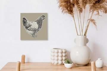 OneMillionCanvasses® Leinwandbild Tiere - Huhn - Schwarz - Weiß, (1 St), Leinwand Bilder für Wohnzimmer Schlafzimmer