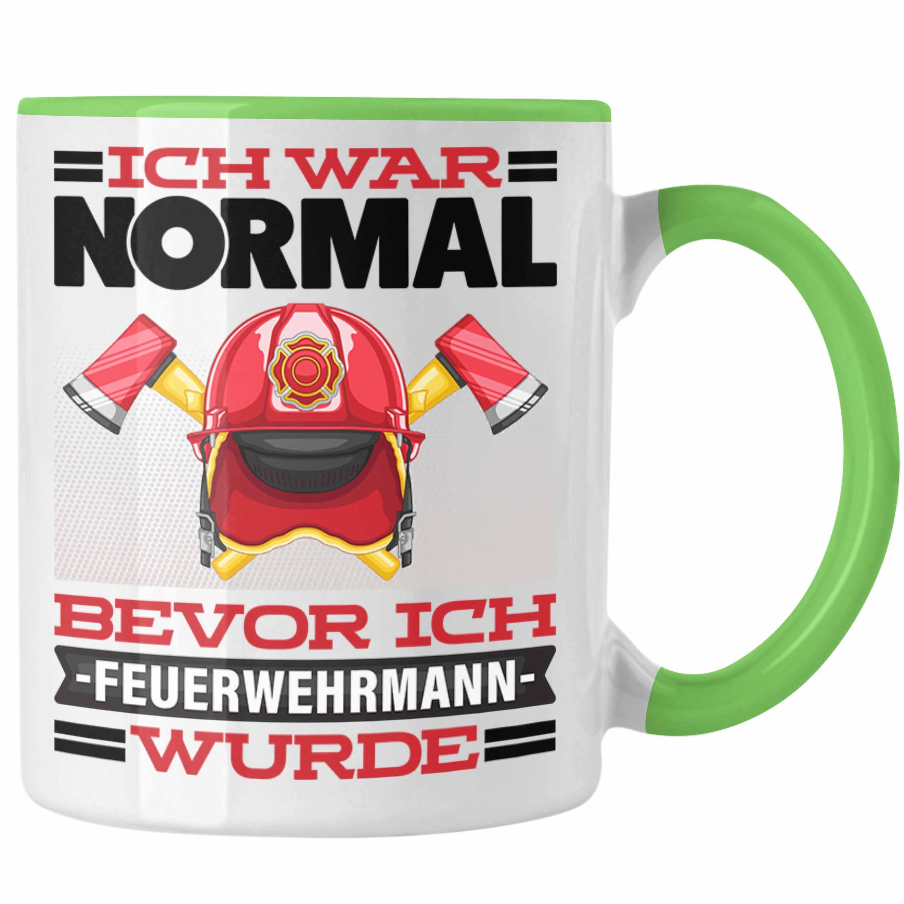 Trendation Tasse Feuerwehrmann Tasse Geschenk Spruch für Feuerwehr Ich War Normal Bevo Grün | Teetassen