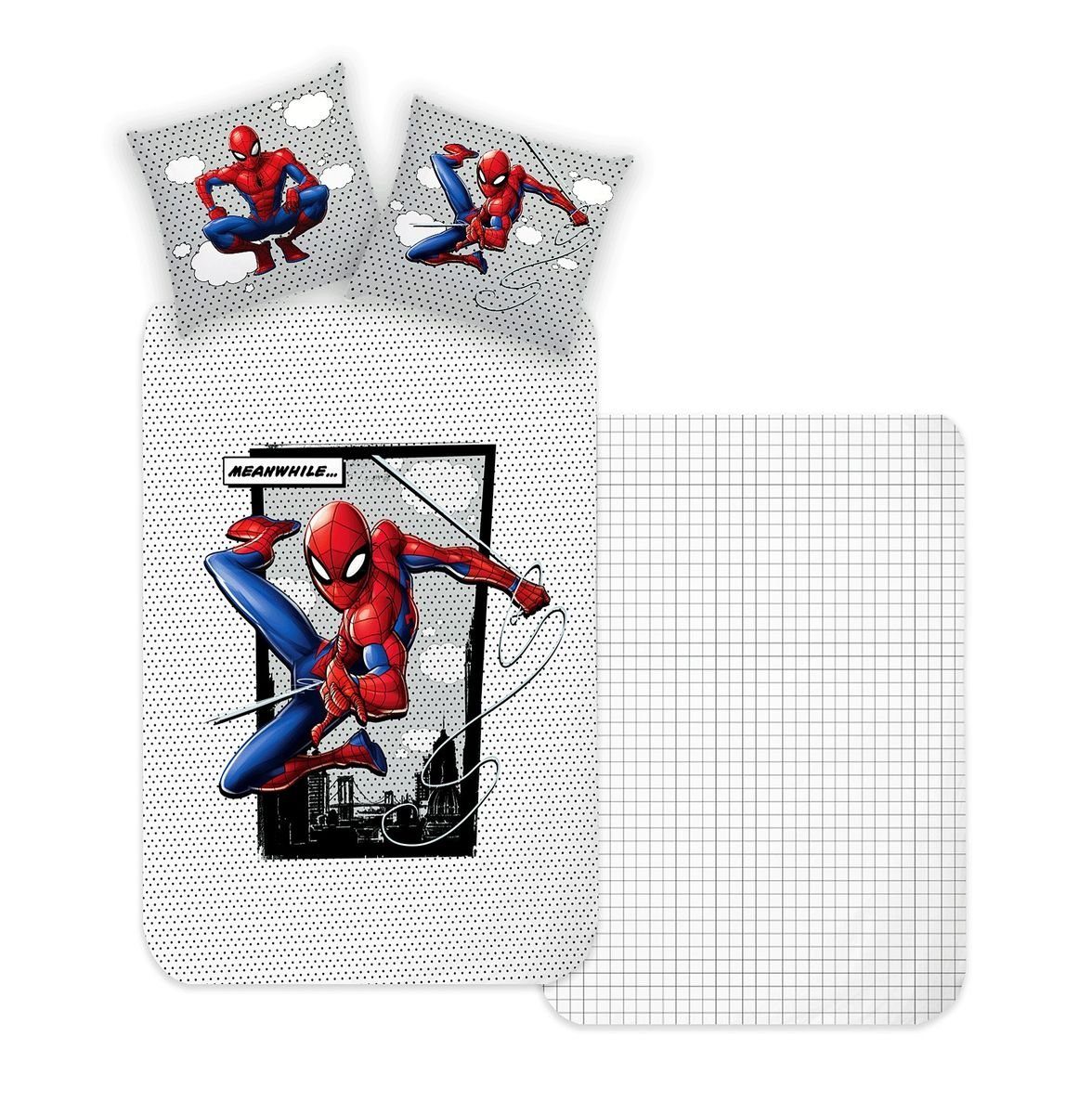 Kinderbettwäsche Spider-Man Marvel 135x200cm Grau Rot, JACK, Renforcé, 2 teilig, Disney Home, mit Reißverschluss