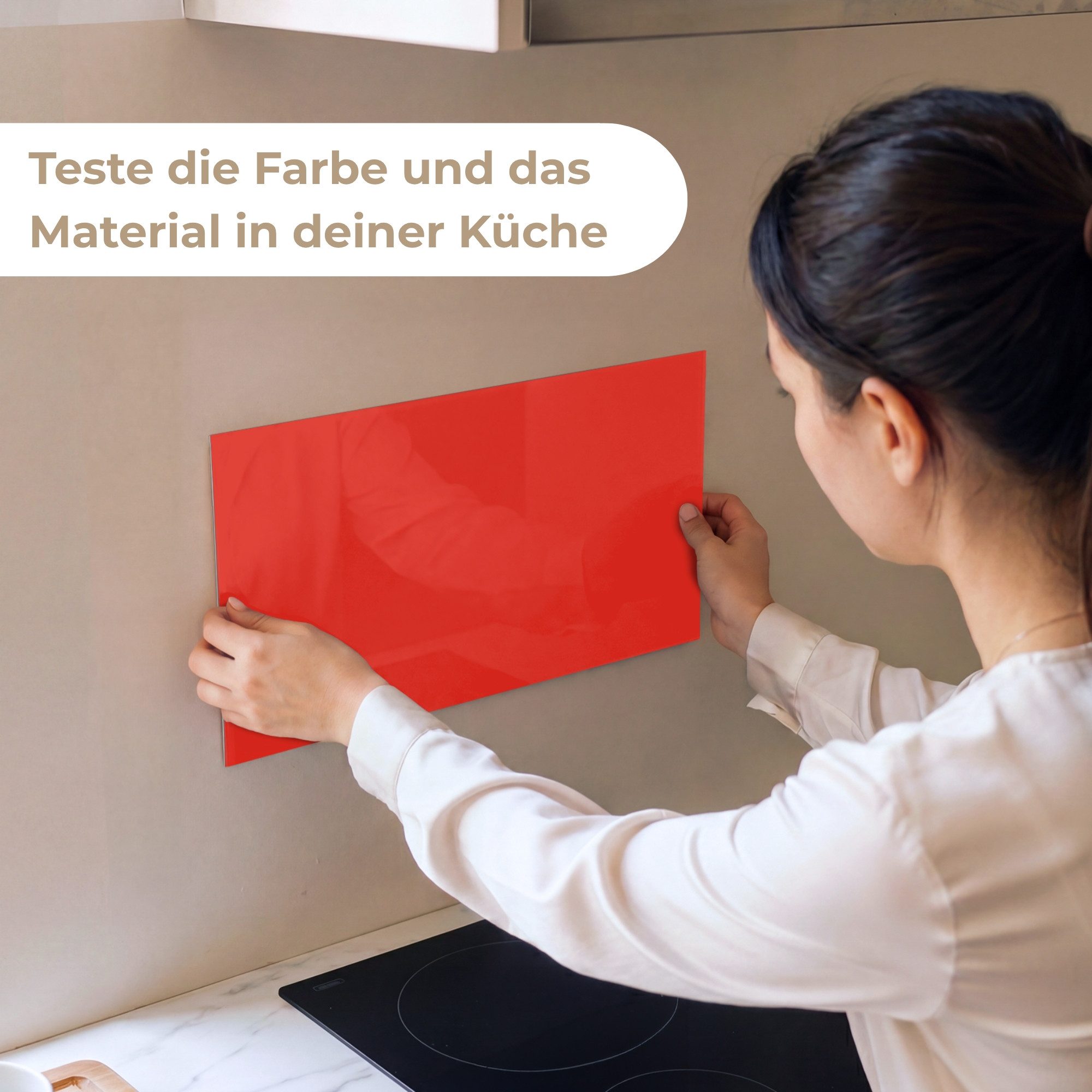 KitchenYeah Küchenrückwand Muster selbstklebend (keine Folie) Rot - Farbe - Einfarbig, (1-tlg), Spritzschutz, Küche, Rückwand, Küchenwand, Küchenfront, 30x20 cm – Bild 2 von 4