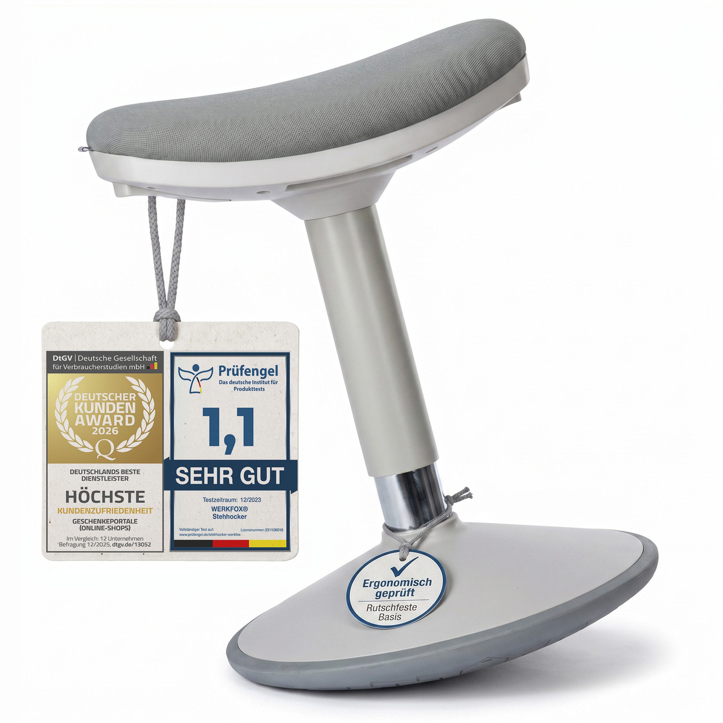 Werkfox Hocker Ergonomischer Schwinghocker höhenverstellbar für aktives Sitzen, Rutschfester Stehstuhl für Büro & Homeoffice