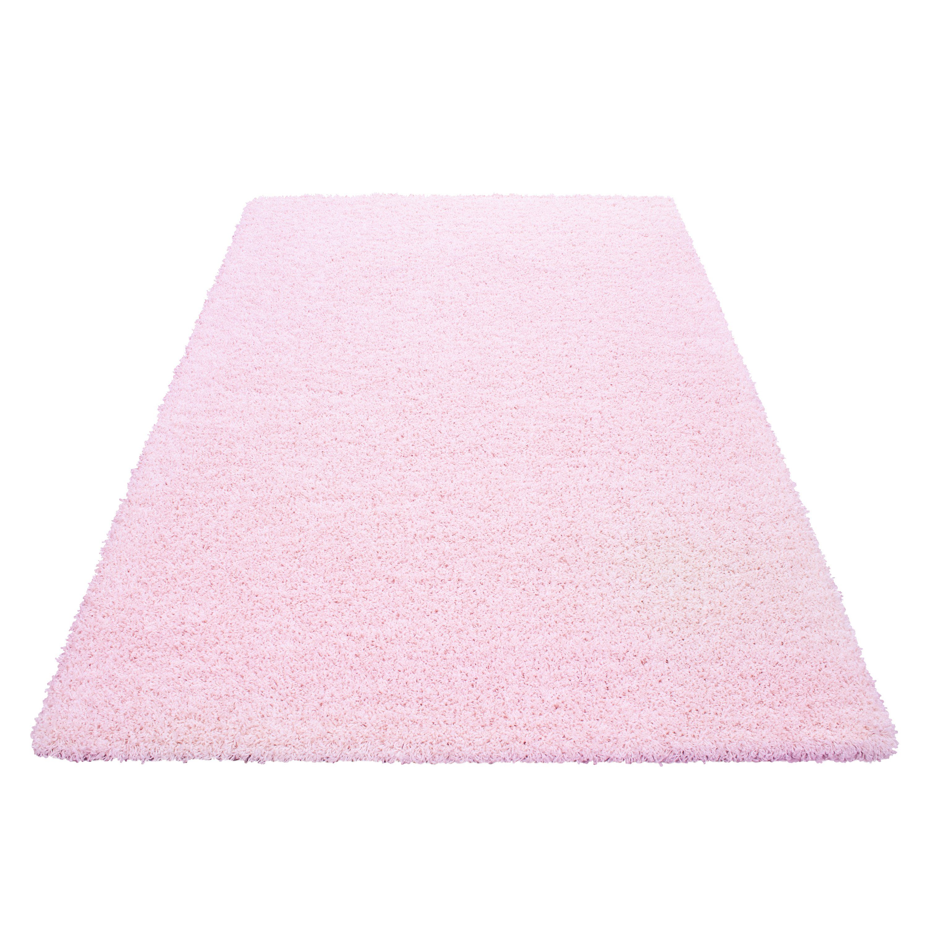 Teppich Unicolor mm, 30 - Wohnzimmer Flauschig Läufer, Einfarbig Einfarbig, HomebyHome, Teppich Weiche Shaggy Pink Modern Höhe