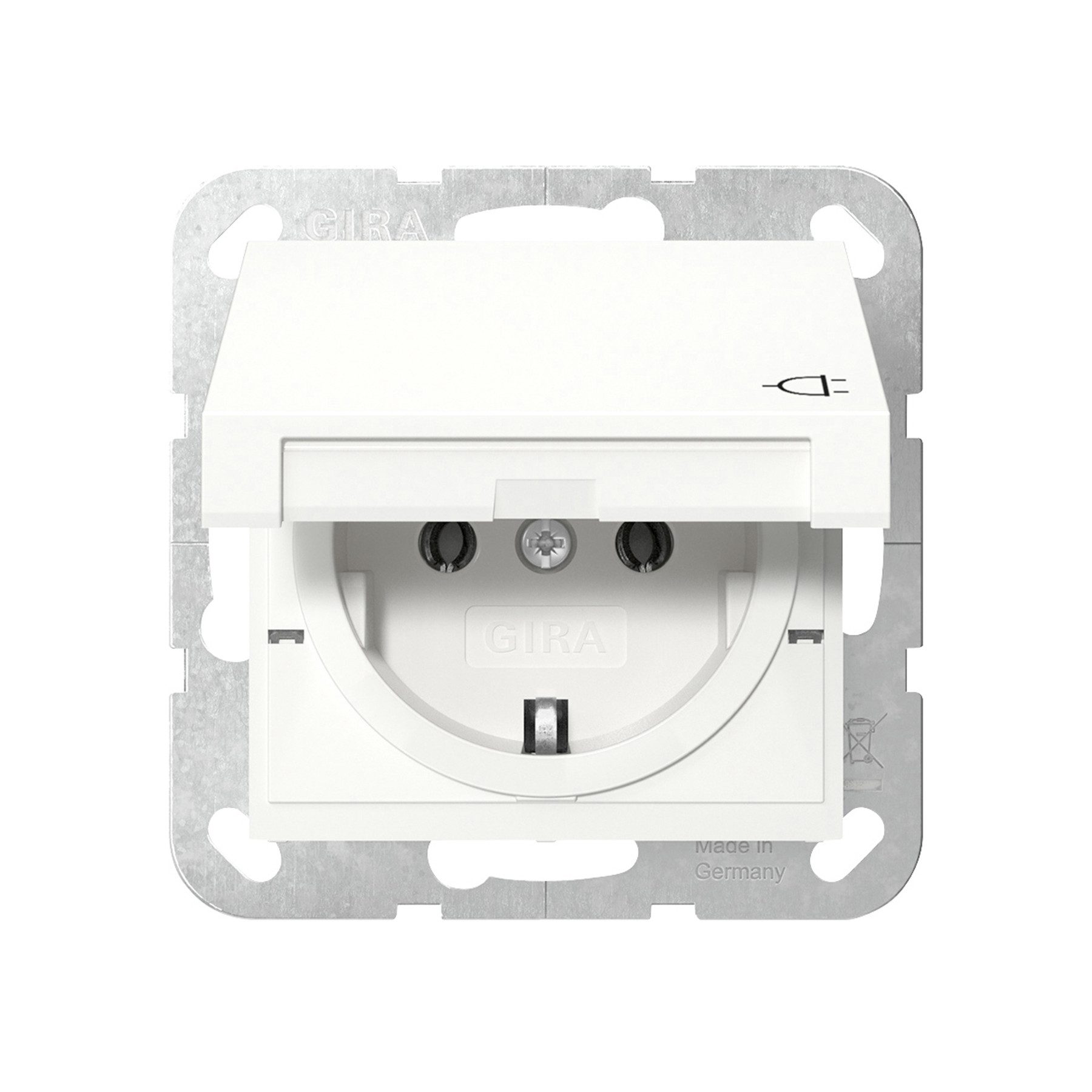 GIRA Unterputz-Steckdose GIRA Steckdosen-Einsatz System 55, 445403, mit Klappdeckel, reinweiß