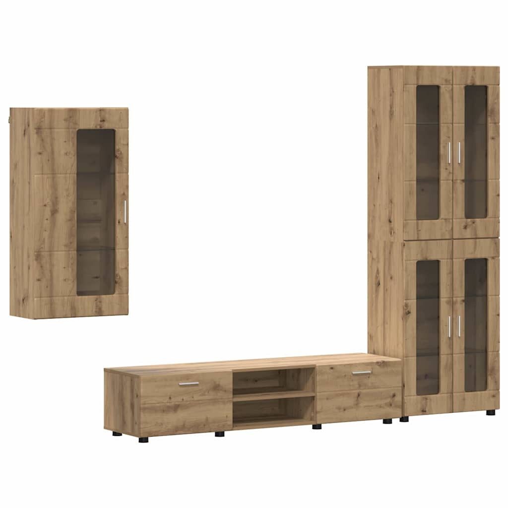 vidaXL Wohnzimmer-Set TV-Schrankset FLORIN 3 stk. Artisan-Eiche Holzwerkstoff, (3-St)