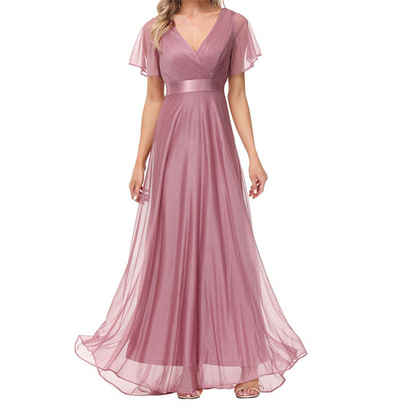 AFAZ New Trading UG Spitzenkleid Damen Ballkleid Lang Abendkleider Elegant für Hochzeit mit Kurze Ärmel