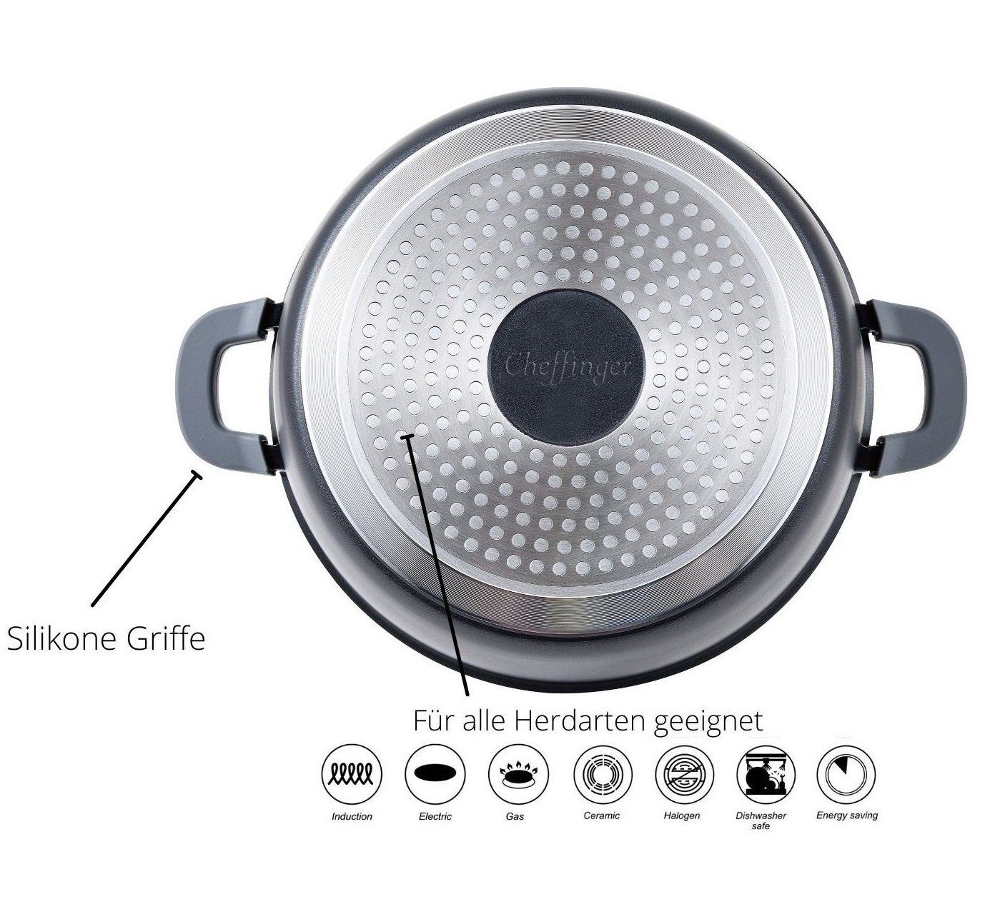 Cheffinger Kochtopf Kochtopf Topf Kasserolle Glasdeckel Aluguss Induktion Ø20cm – Bild 4 von 5