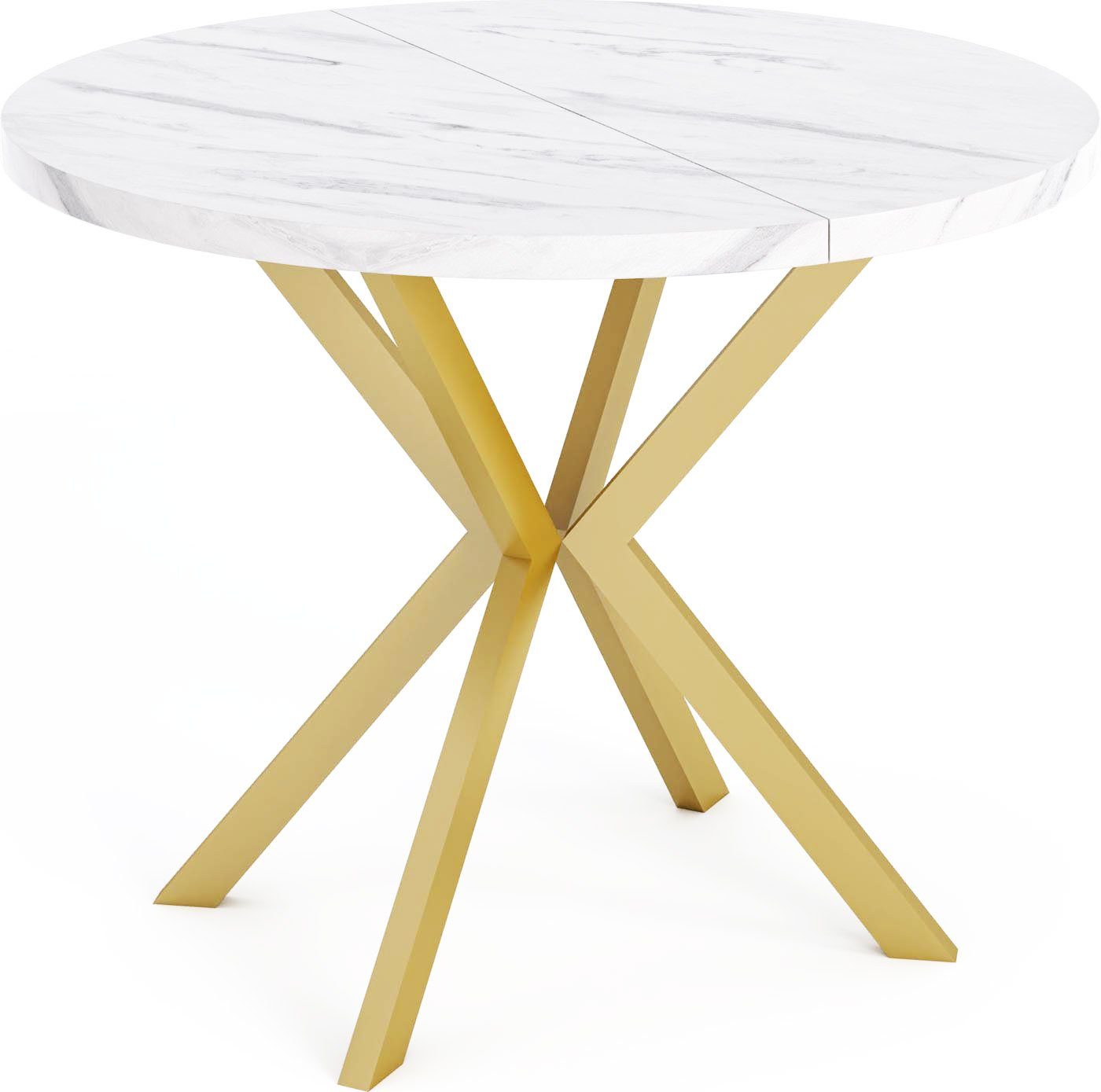 WFL GROUP Esstisch Flora, Gold Tisch im Loft-Stil mit Metallbeinen Weiß Marmoroptik