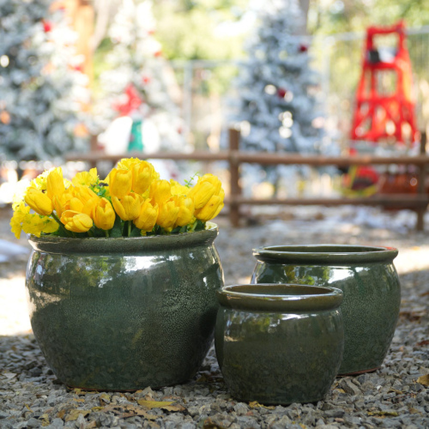 Odikalo Blumentopf Handgefertigter Keramik Pflanztopf mit Ablauflöchern (3-teilig (37/30/23cm) Glänzend Antik mit natürlicher Sprenkelglasur atmungsaktiv frostsicher für Garten & Balkon)
