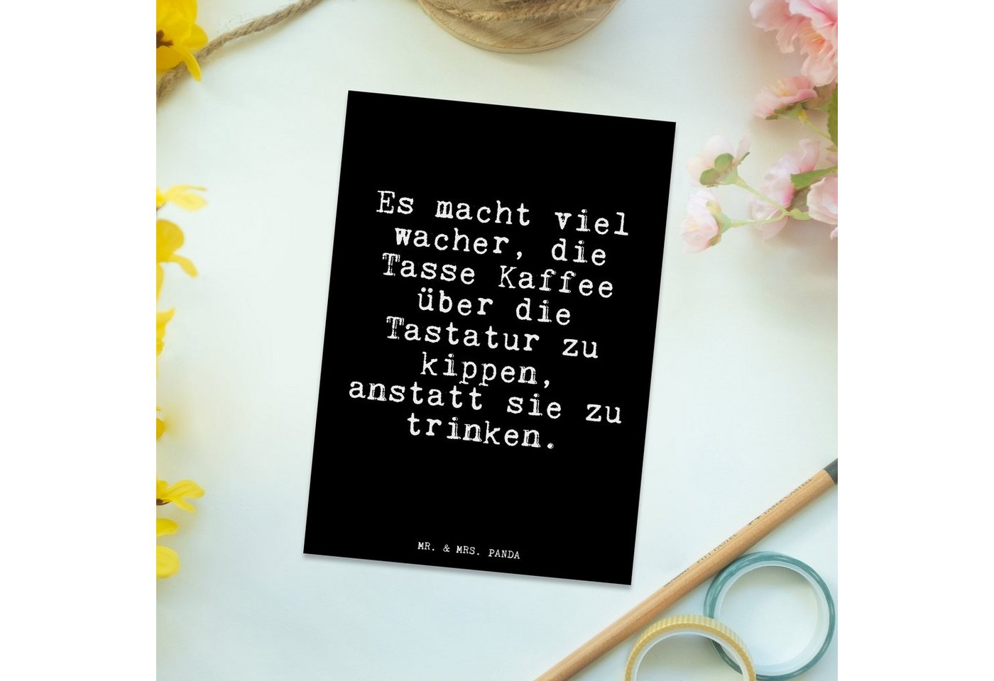Thumbnail - Mr. & Mrs. Panda Postkarte Es macht viel wacher,... - Schwarz - Geschenk, Chef, Ansichtskarte, K, Witzige Sprüche