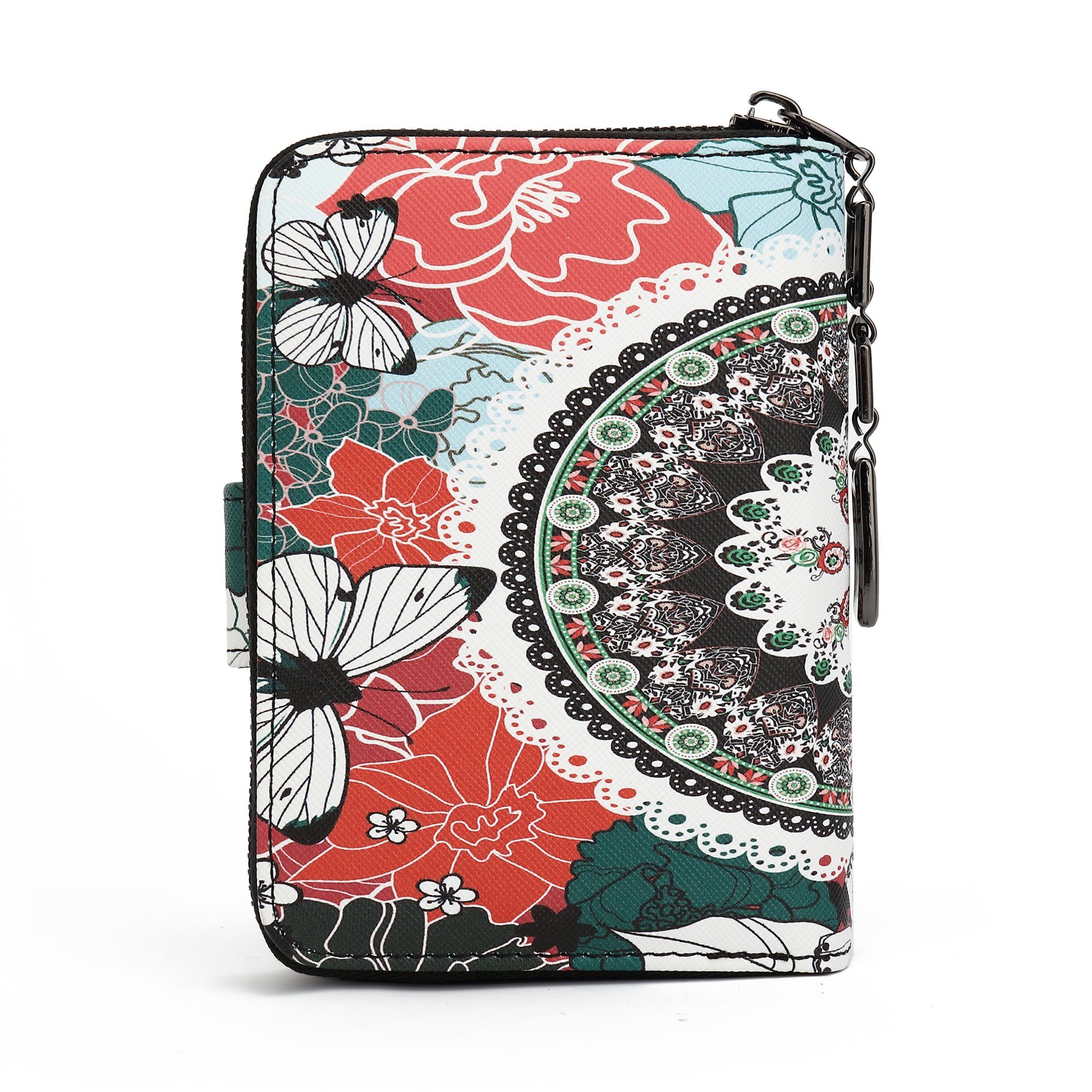 Praktische im Geldbeutel TAN.TOMI mit Mandala Brieftasche Platz mit und Blumen- Schmetterling-MC4 Blütenmuster Aufteilung viel Stil,