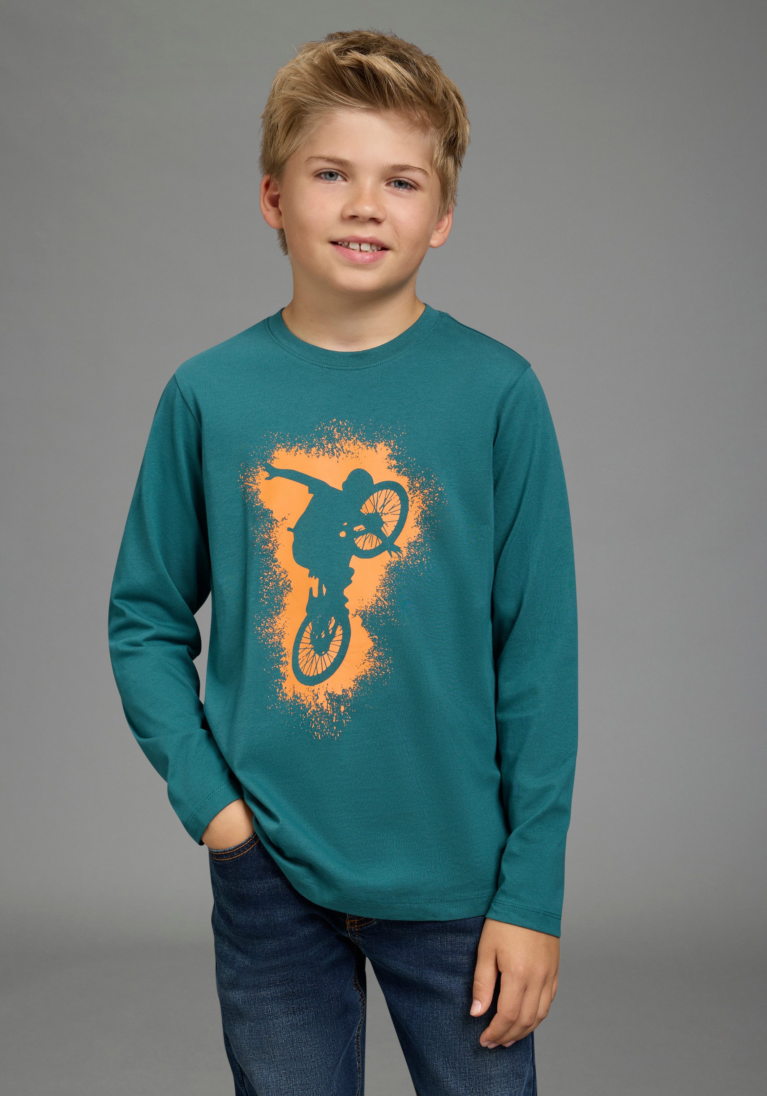 KIDSWORLD Langarmshirt BIKER Druck, lässiger Druck für Jungen