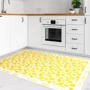 Teppich Küche Vinyl Innen Aquarell Zitronen Blättern Rahmen, Bilderdepot24, rechteckig - gelb glatt, nass wischbar (Küche, Tierhaare) - Saugroboter & Bodenheizung geeignet