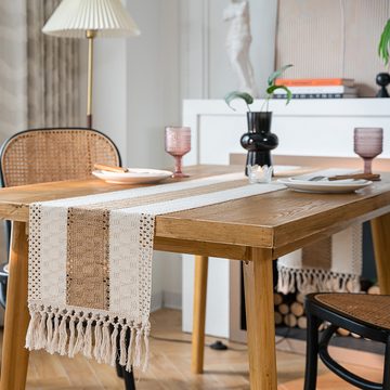 Silberstern Tischdecke Tischläufer im Boho-Stil für Zuhause, 183 cm, Tischläufer mit Quasten, Tischdecke mit Quasten, geeignet für Esszimmer und Wohnzimmer