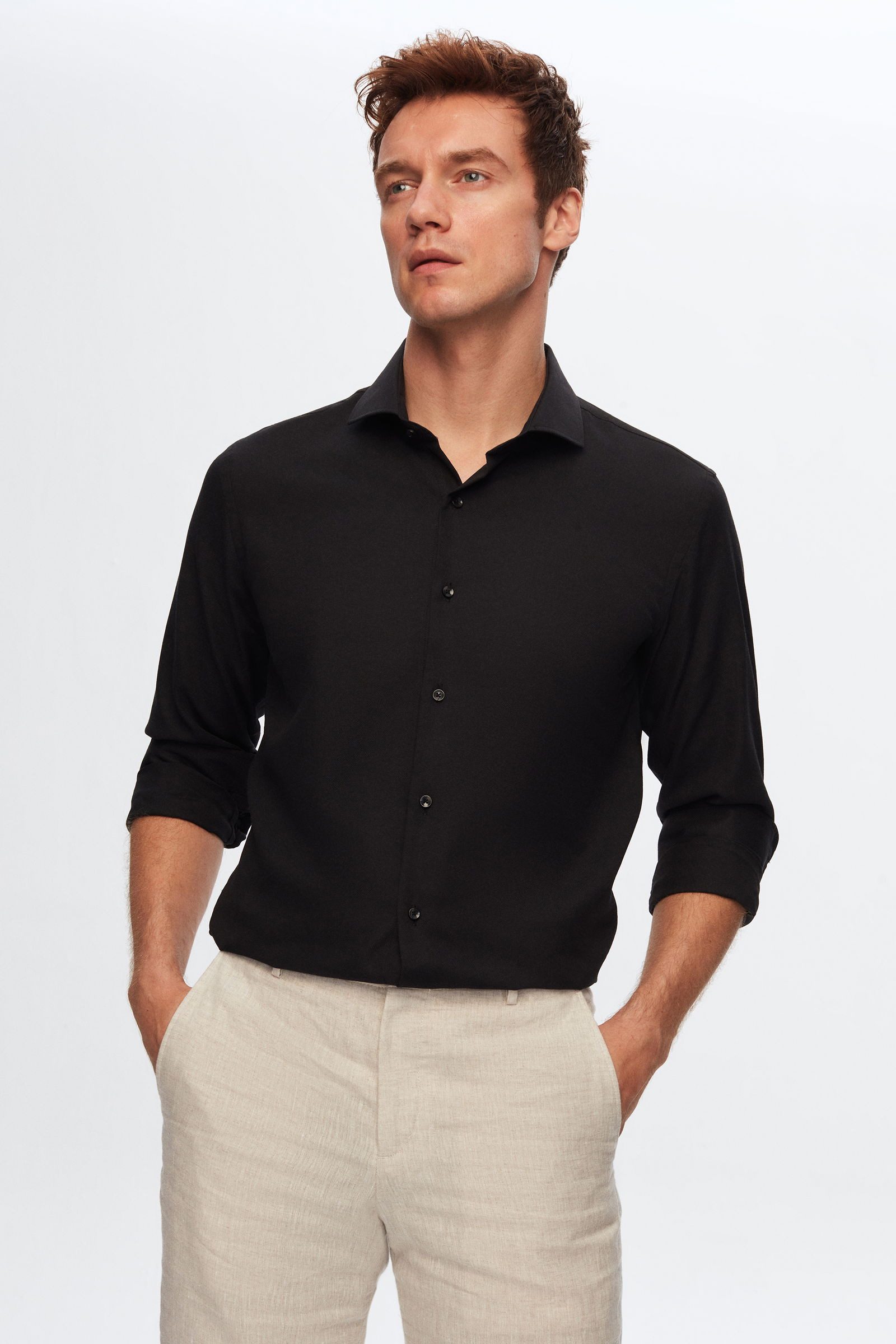 D'S DAMAT Businesshemd Ds Damat Slim Fit Dobby-Hemd mit italienischem Krage günstig online kaufen