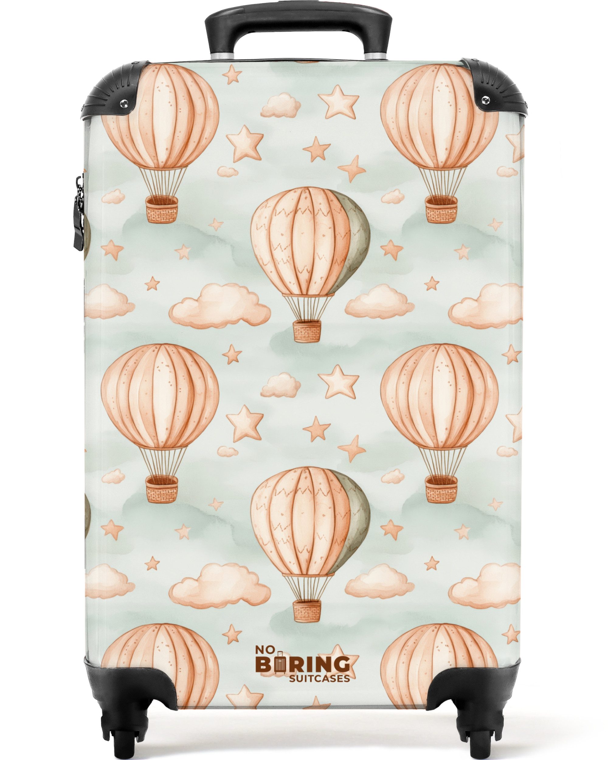 NoBoringSuitcases.com© Kinderkoffer Vintage Heißluftballons in Sepia mit Wolken und Sternen 55x35x20cm, Kinder Koffer Klein, Trolley Handgepäck, Reisekoffer