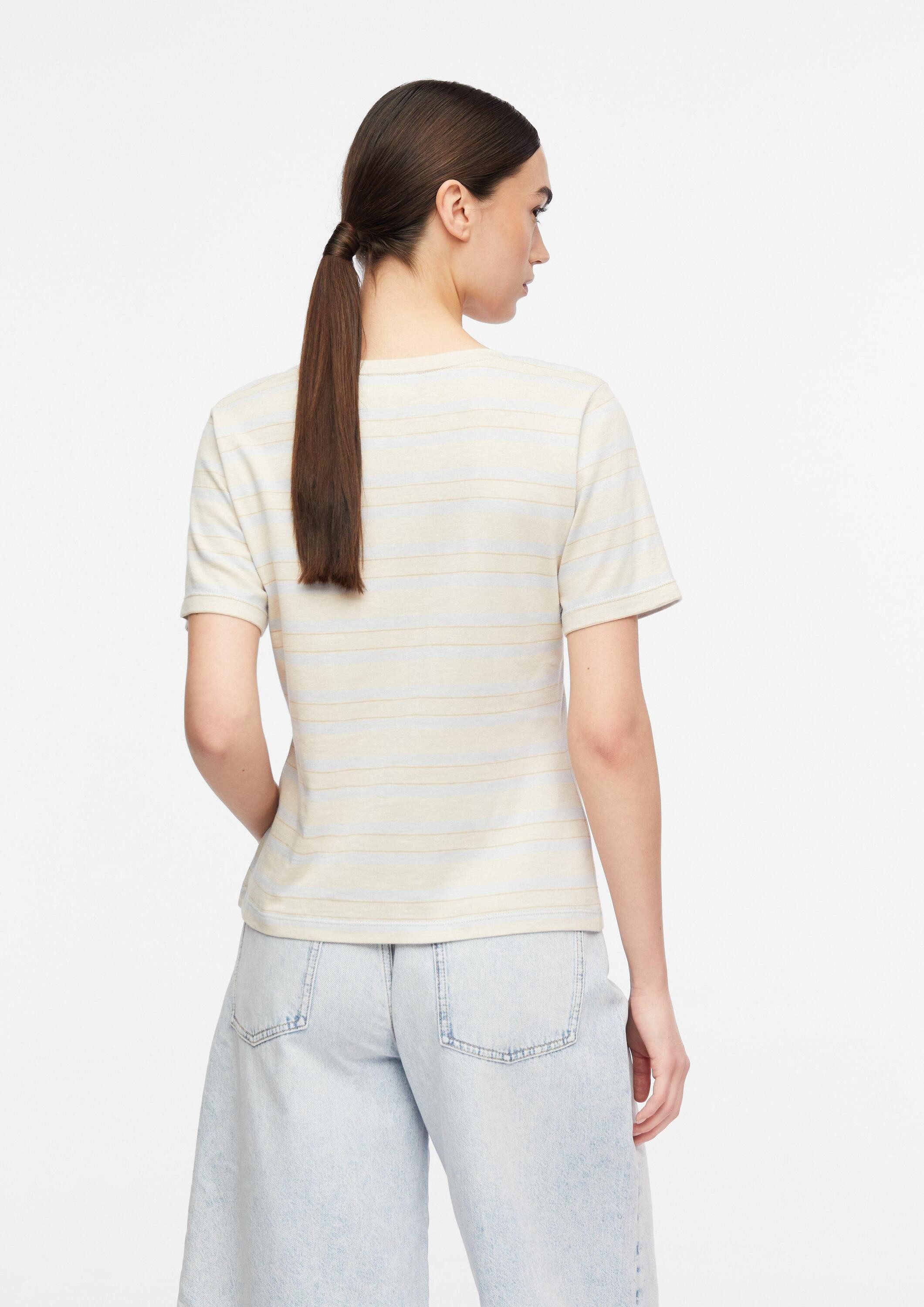 comma Kurzarmshirt T-Shirt Gestreiftes T-Shirt aus Baumwoll-Modal-Mix