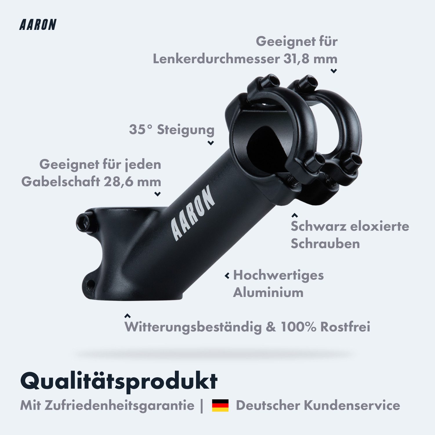 AARON Lenkervorbau Stem Fahrrad Vorbau 35° Winkel Aluminium 31,8 mm MTB Trekking