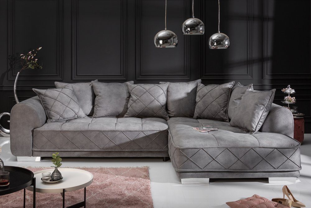 riess-ambiente Big-Sofa DECADENCIA 320cm silbergrau – Samt, XXL, 8 Kissen, variable Ottomane, Einzelartikel 1 Teile, edle Eckcouch mit Federung & Rundum-Bezug – – Bild 3 von 5
