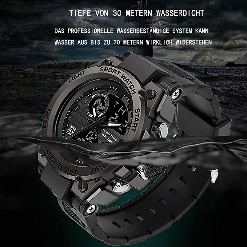 Digitaluhr Große Herren Militär Sport Outdoor GelldG Armbanduhr Uhren Digitaluhren, ‎‎Schwarz (1-tlg)