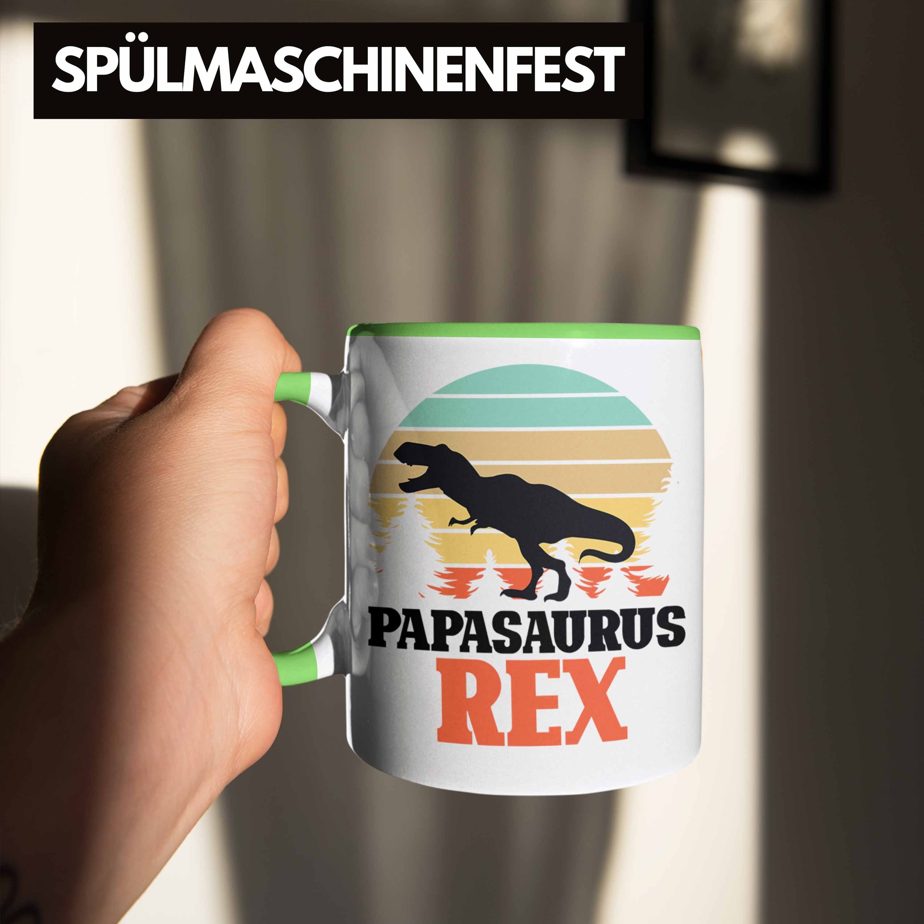 Tasse Geschenk Papa Vater Tasse Lustiges Vatertag Grün Gesche Papasaurus für Trendation Rex