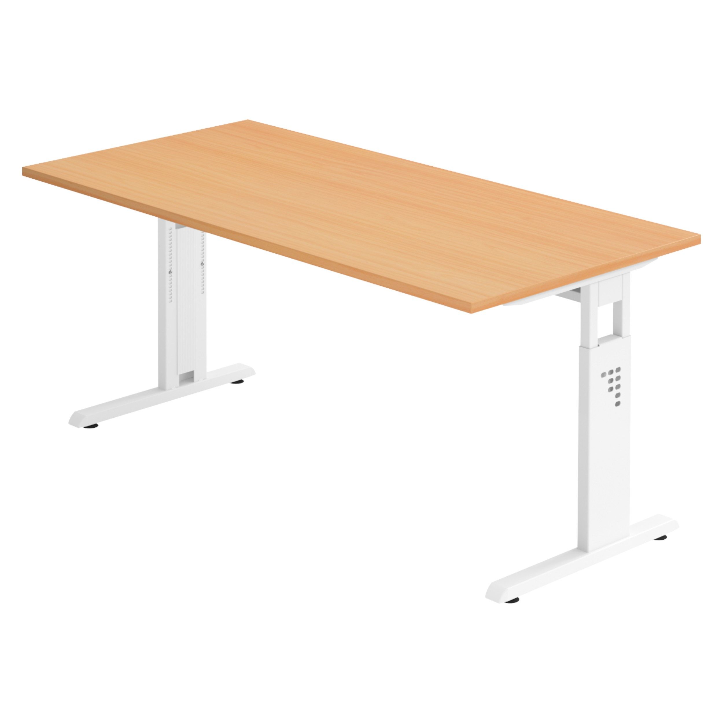 bümö Schreibtisch Serie-O höhenverstellbar, Rechteck: 160 x 80 cm - Dekor: Buche - Gestell: Weiß