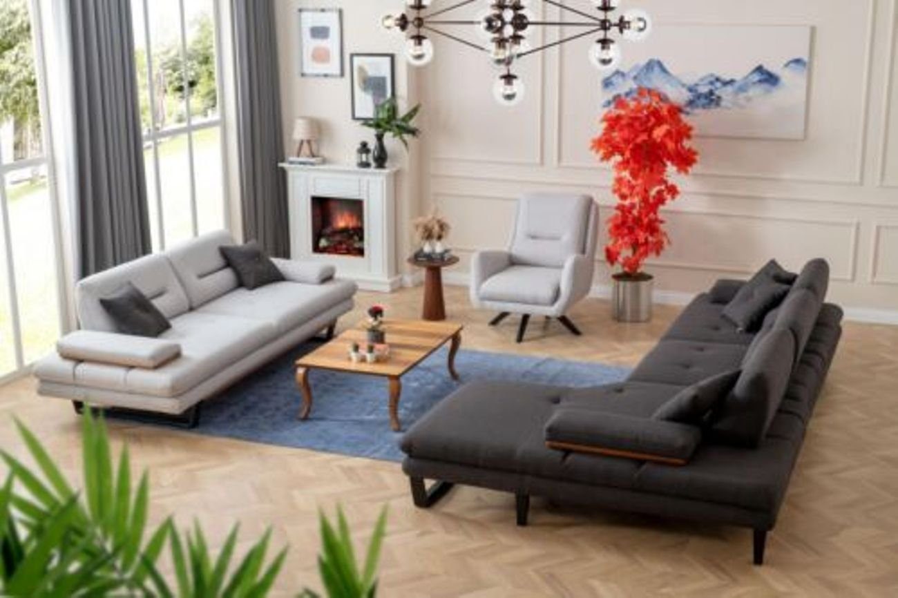 JVmoebel Wohnzimmer-Set Modern Sofagarnitur 3 + 1 Sitzer und Ecksofa L-form Designer Möbel neu, (3-St., 1x L-Form + 1x 3-Sitzer + 1x Sessel ohne Couchtisch), Made in Europa | Wohnwände