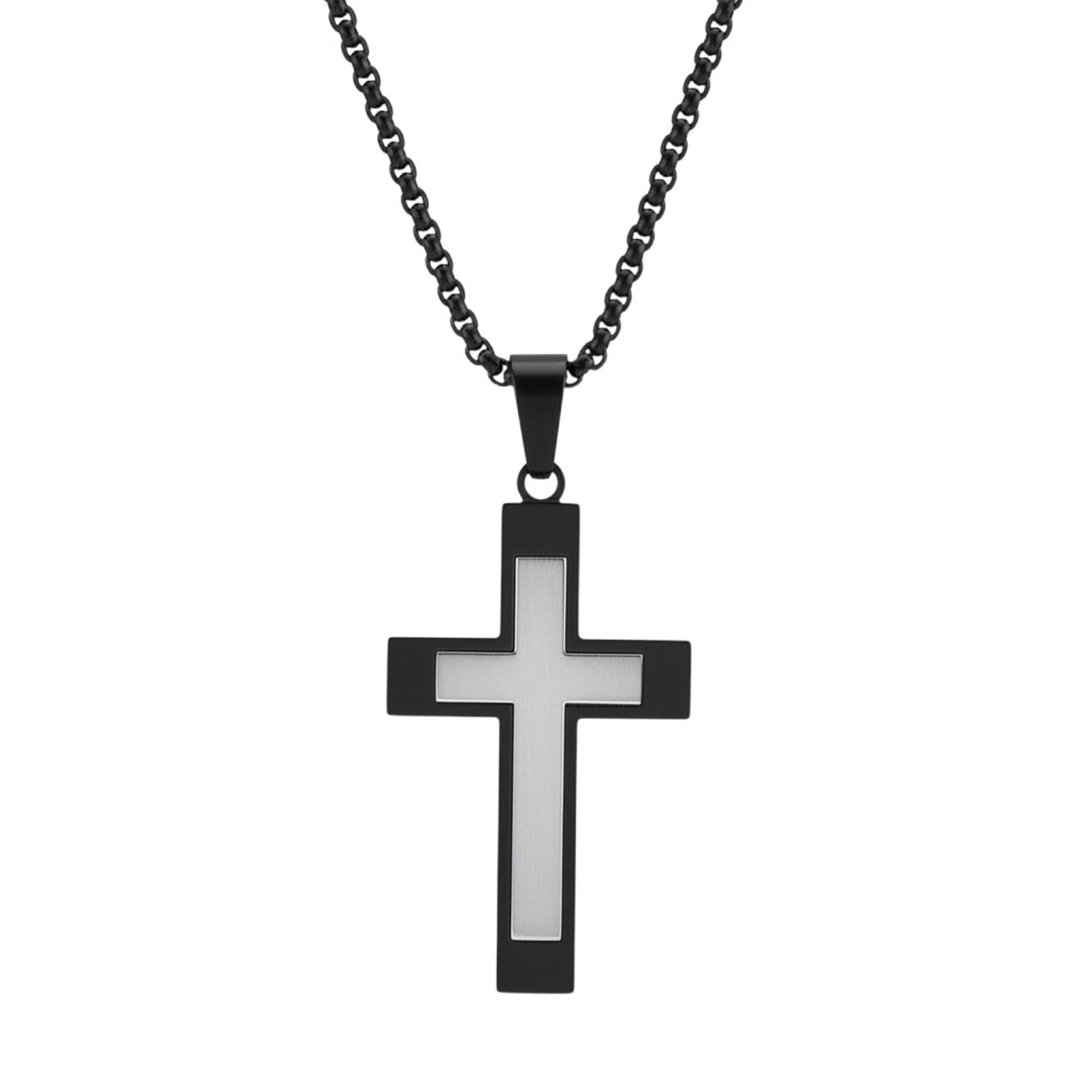 Kette mit Anhänger Halskette Herren mit Kreuz Silber od. Schwarz Kreuzkette Edelstahl