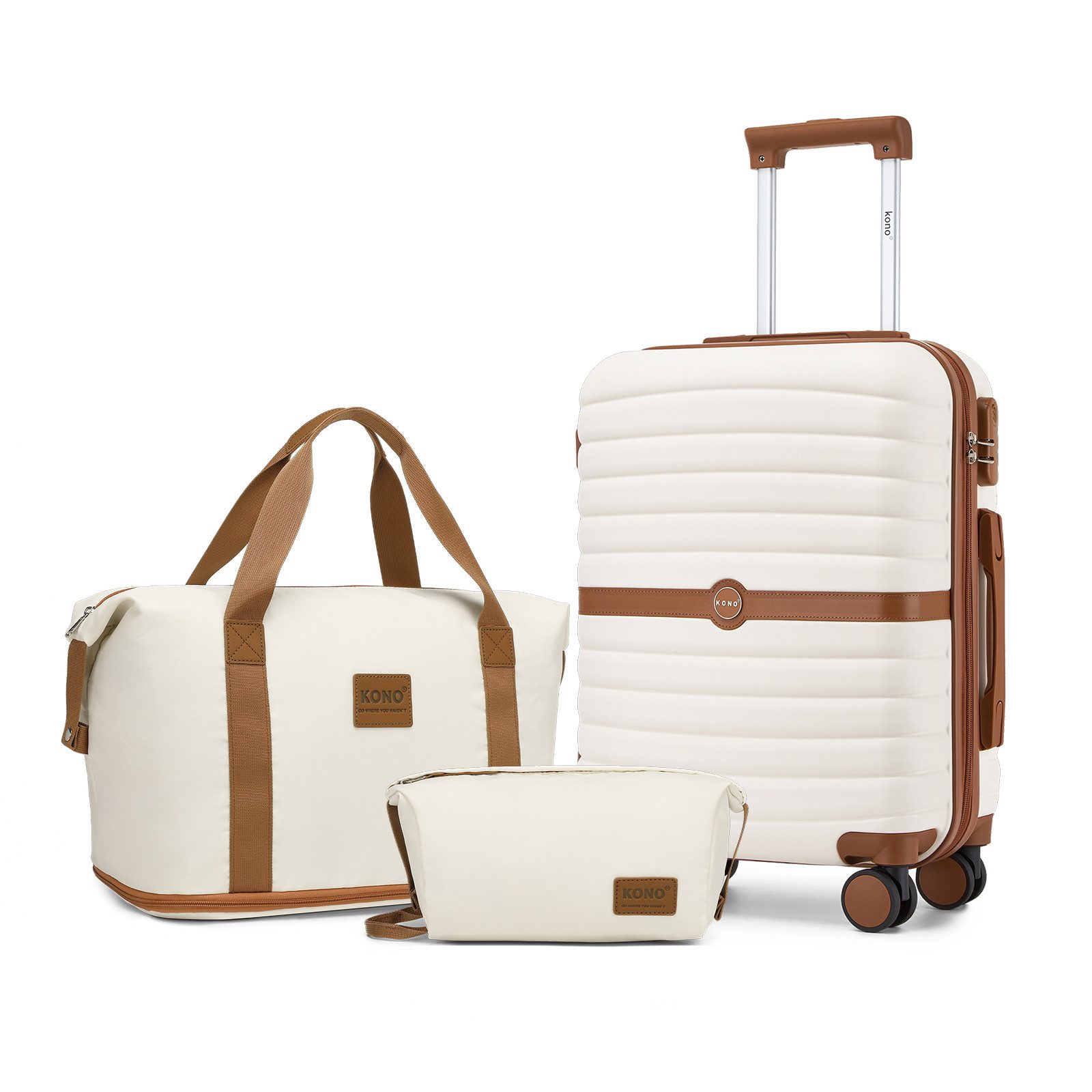 KONO Trolleyset, Hartschalenkoffer 20/24/28 Zoll + Reisetasche (36L) + Kosmetiktasche, 360°-Doppelrollen Rollen, (3 tlg)