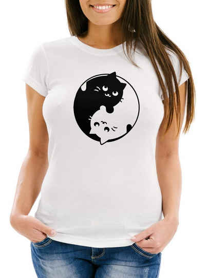 MoonWorks Print-Shirt »Katzen T-Shirt Damen Ying Yang Cats Motiv Moonworks®« mit Print