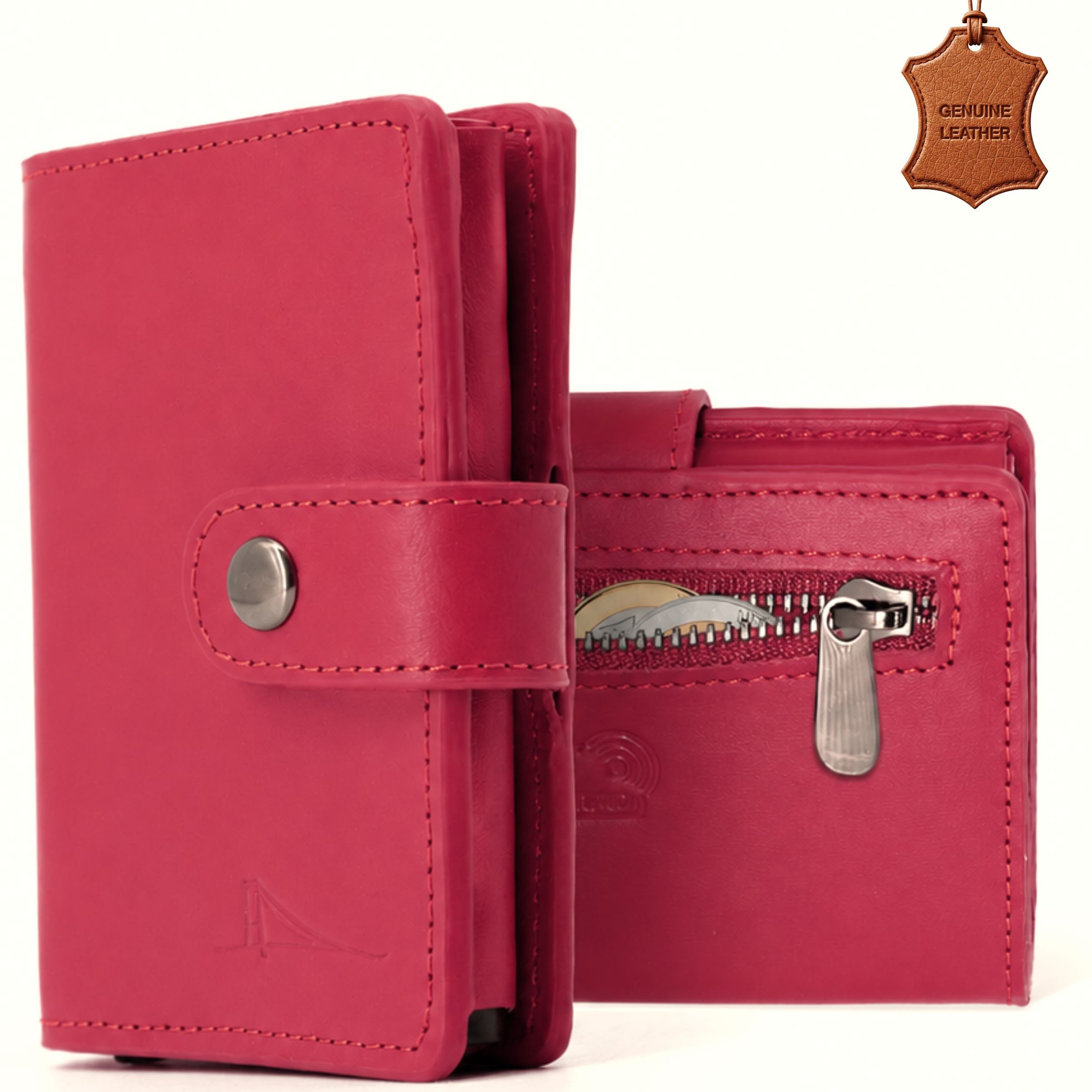 herémood Geldbörse Portemonnaie Damen & Herren, Leder Geldbörse Wallet mit RFID Schutz (Leder Geldbörse, Geburtstagsgeschenk für Frauen, Hochzeitsgeschenk, 1-tlg., Slim Kartenetui Rot Ausweishülle Geldklammer Damen Herren Wallet), Geschenk für Männer und Frauen, Leder Qualität, Stabile Nähte